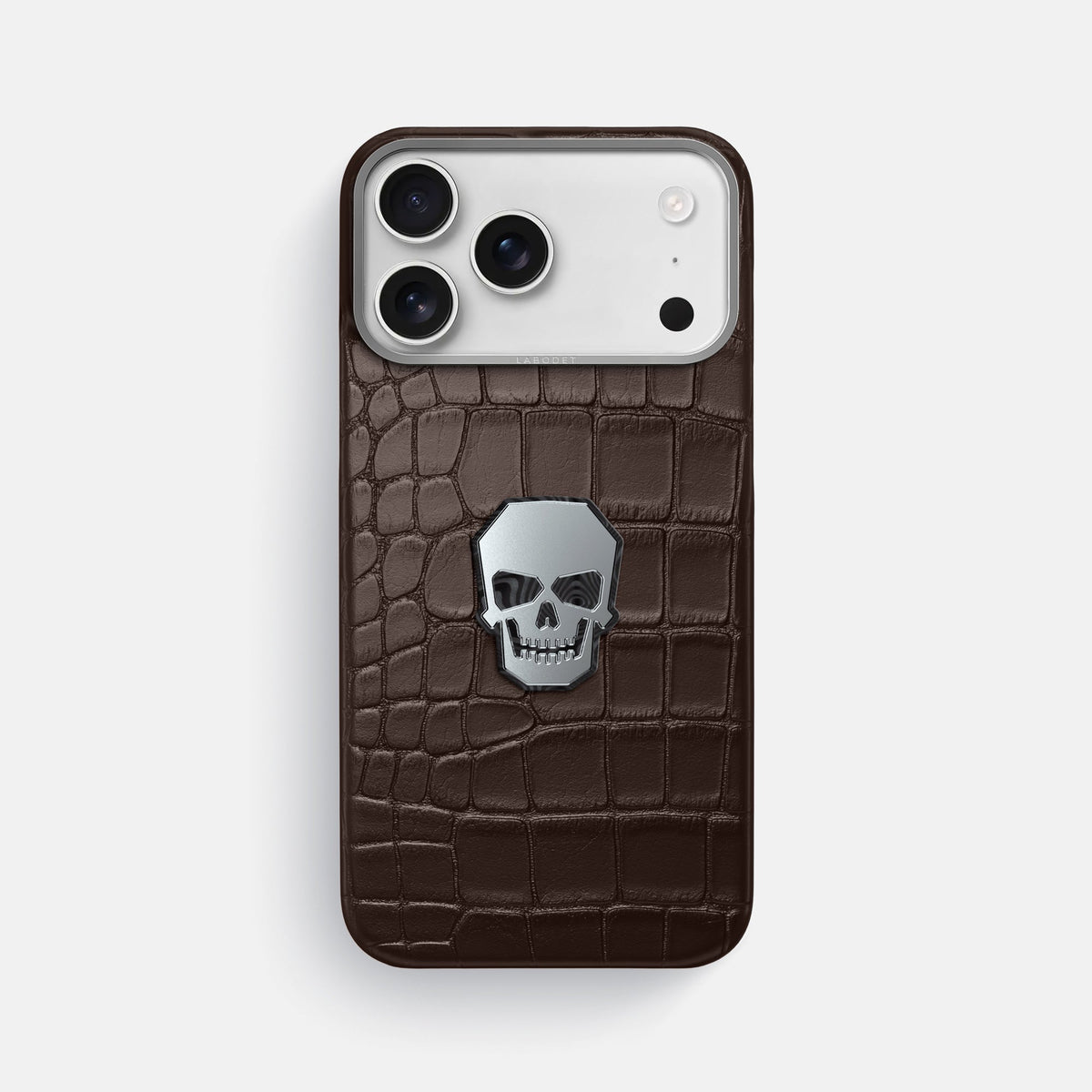 Classic Case With Titanium Skull For iPhone 18 Pro Max In Alligator -1 | Dark-Brown-Steel