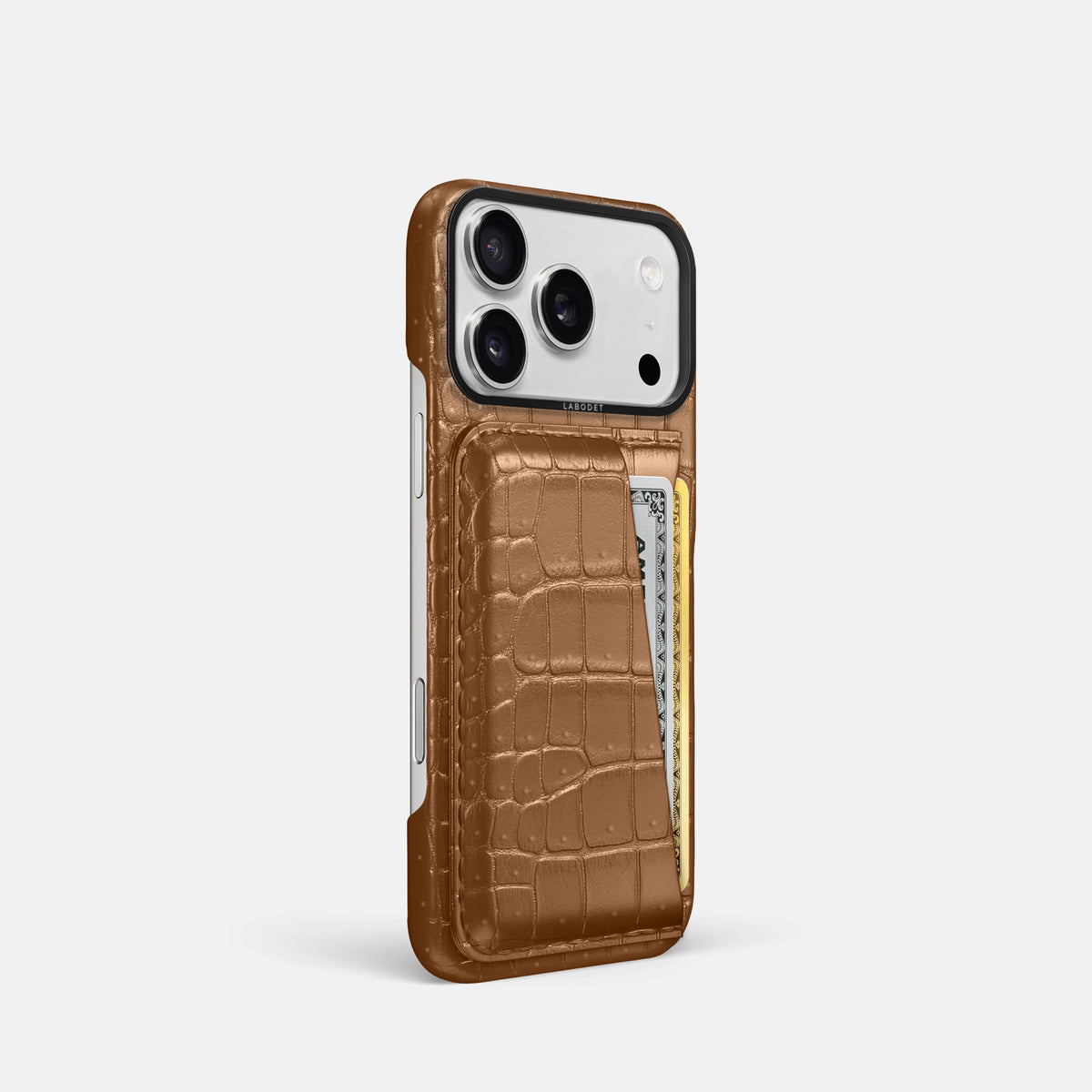 Double Card Case For iPhone 17 Pro In Porosus Crocodile -2 | Milk-Chocolate-Black