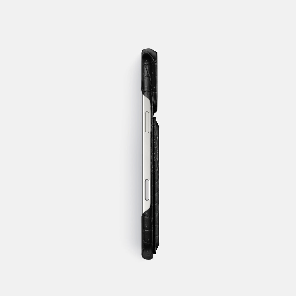 Double Card Case For iPhone 17 Pro In Porosus Crocodile -3 | Black-Black