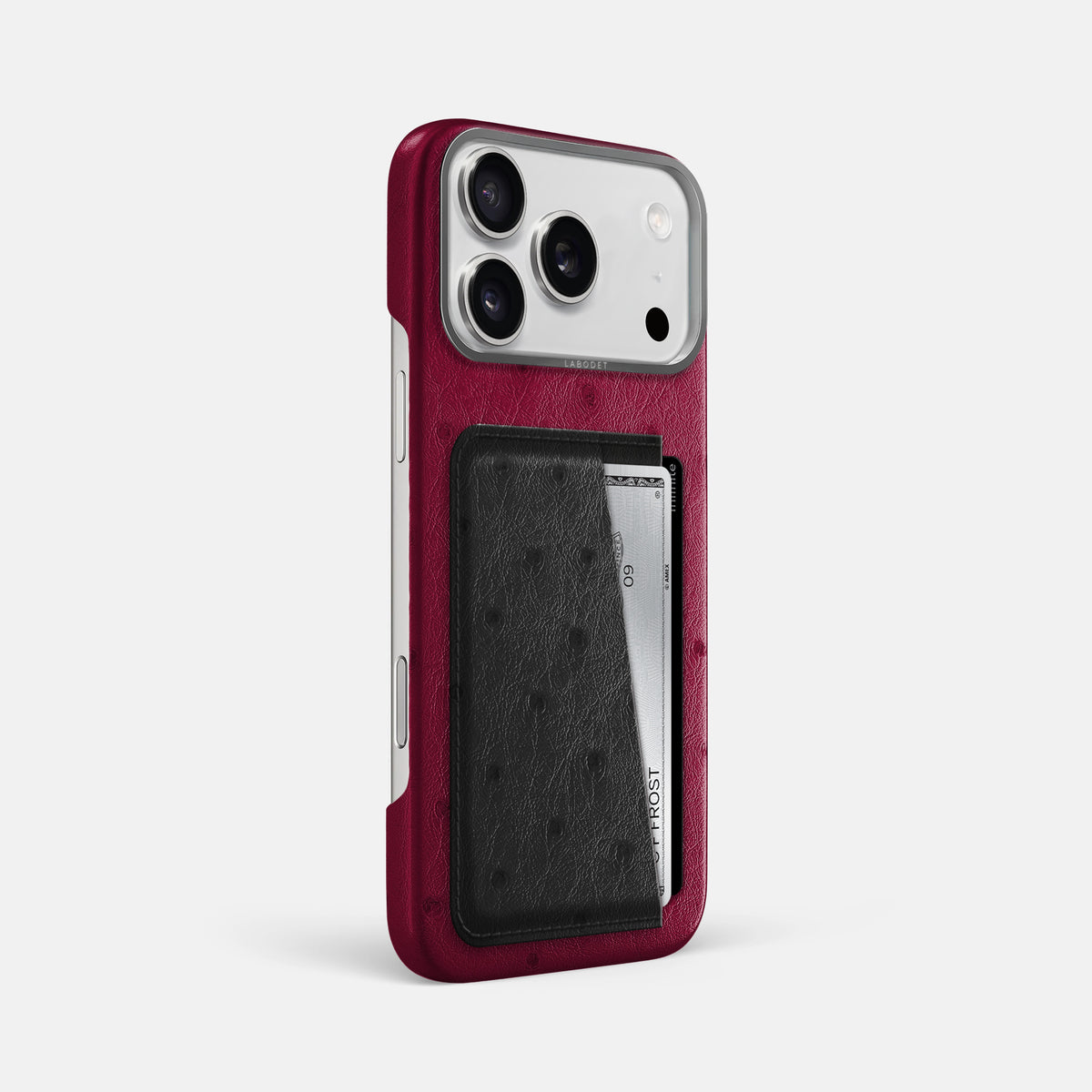 Double Card Case Coloré For iPhone 17 Pro Max In Ostrich -2 | Bordeaux-Steel