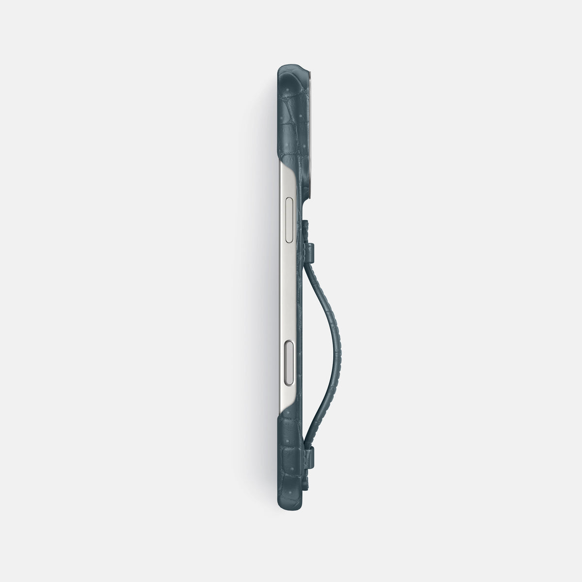 Center Handle For iPhone 17 Pro Max In Porosus Crocodile -2 | Denim-Steel