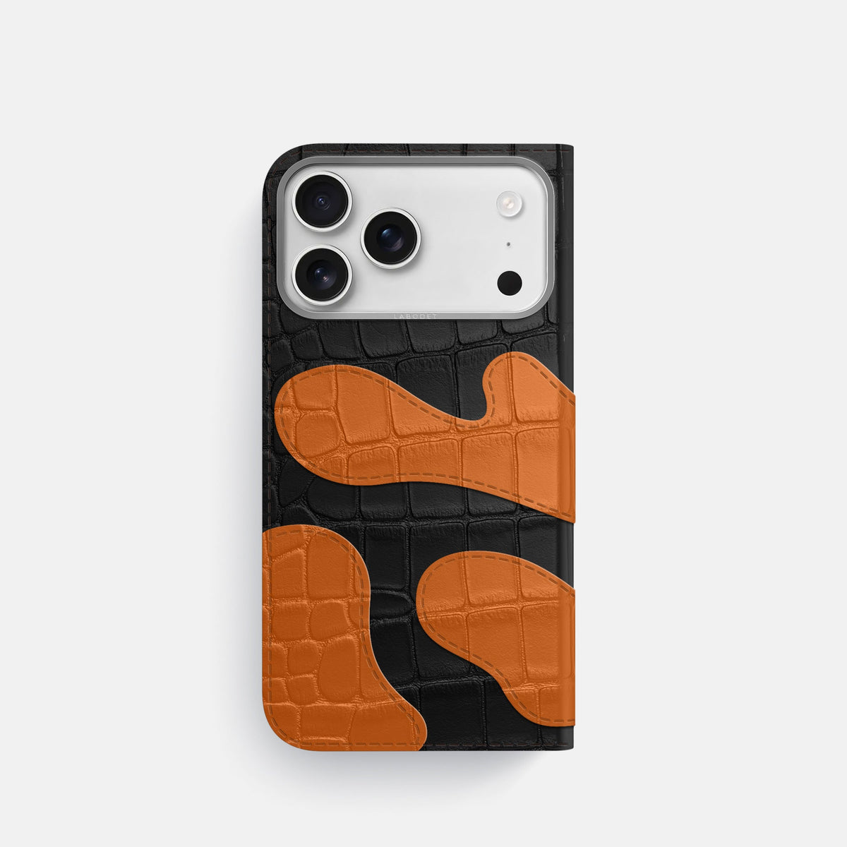 Camouflage Folio For iPhone 18 Pro In Alligator -3 | Black-Steel