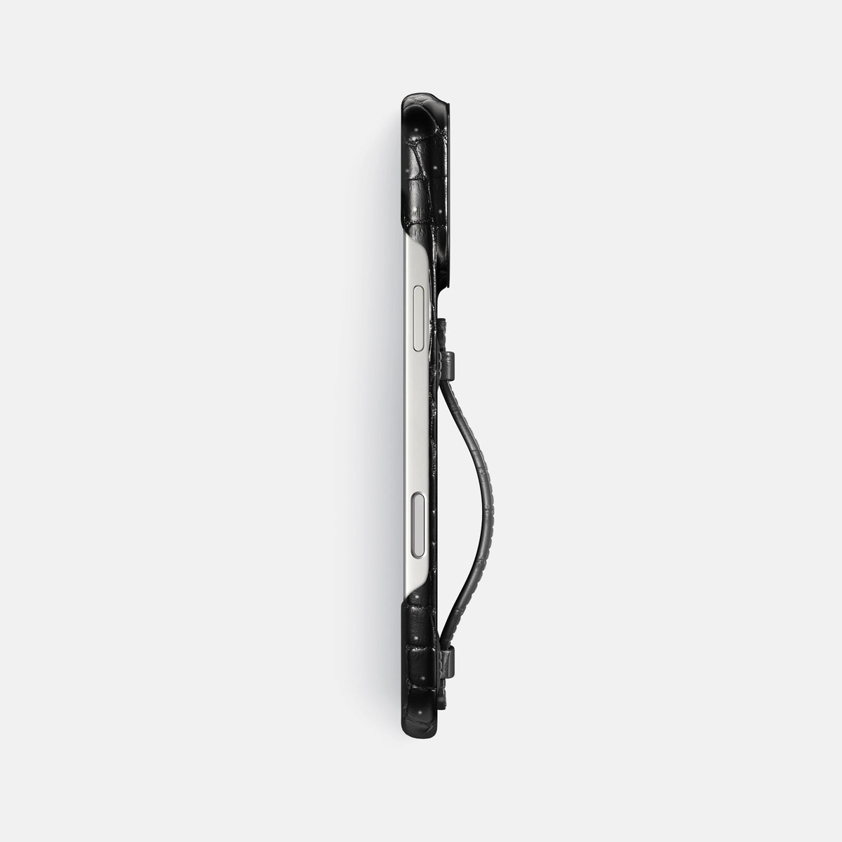 Center Handle For iPhone 17 Pro Max In Porosus Crocodile -2 | Shiny-Black-Black