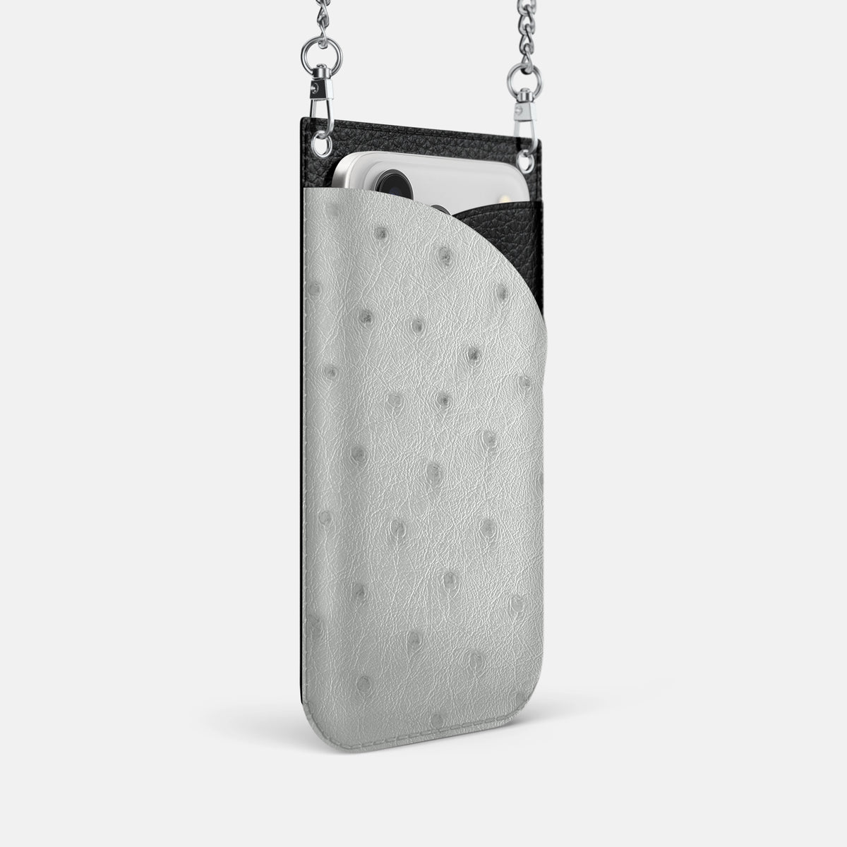 Crossbody Bag For iPhone 17 Pro In Ostrich -2 | White-Steel