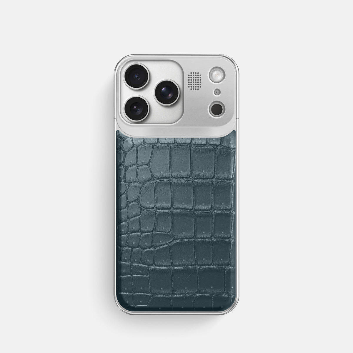 Metal Case For iPhone 17 Pro In Porosus Crocodile -1 | Denim-Steel