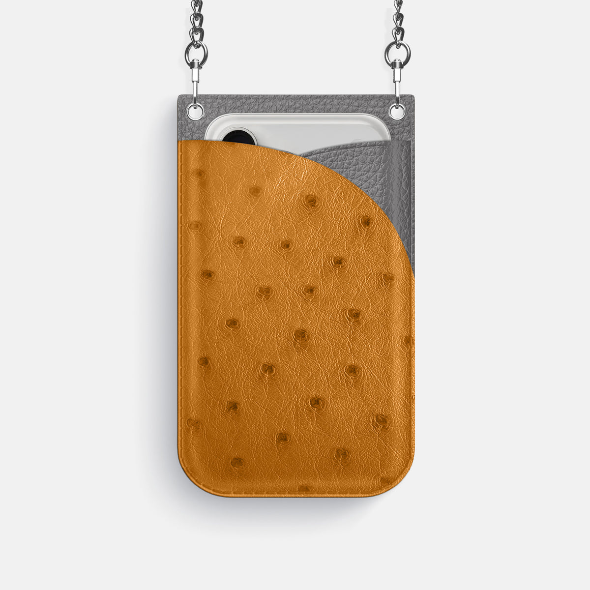 Crossbody Bag For iPhone 17 Pro In Ostrich -1 | Chestnut-Steel