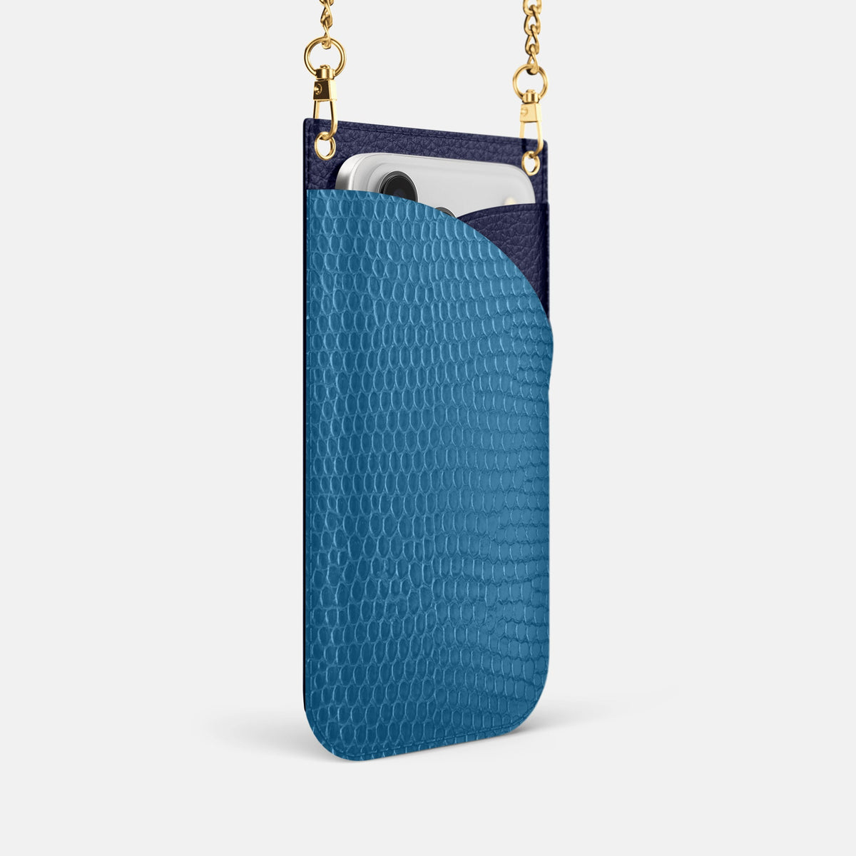 Crossbody Bag For iPhone 18 Pro In Lizard -2 | Blue-Gold
