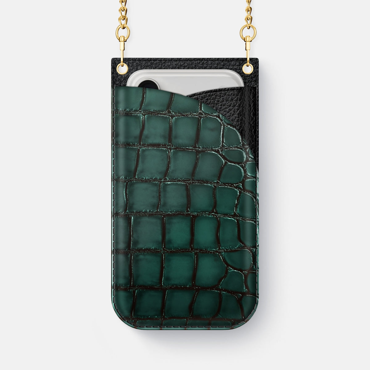 Crossbody Bag For iPhone 18 Pro Max In Patina Alligator -1 | Green-Gold