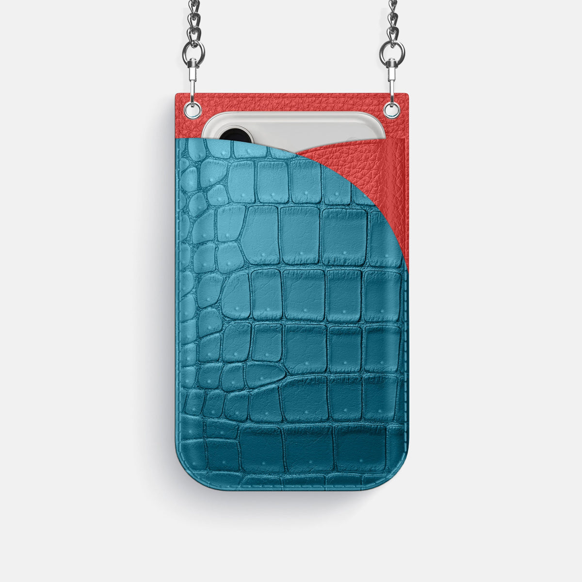 Crossbody Bag For iPhone 18 Pro In Porosus Crocodile -1 | Turquoise-Steel