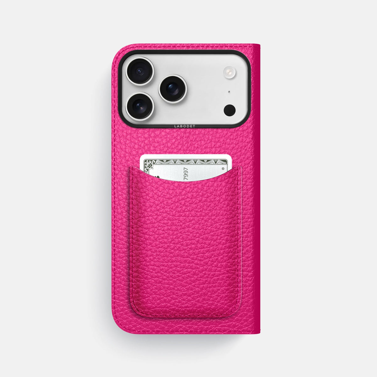 Folio Case with Card For iPhone 18 Pro Max In Calf -3 | Magenta-Black