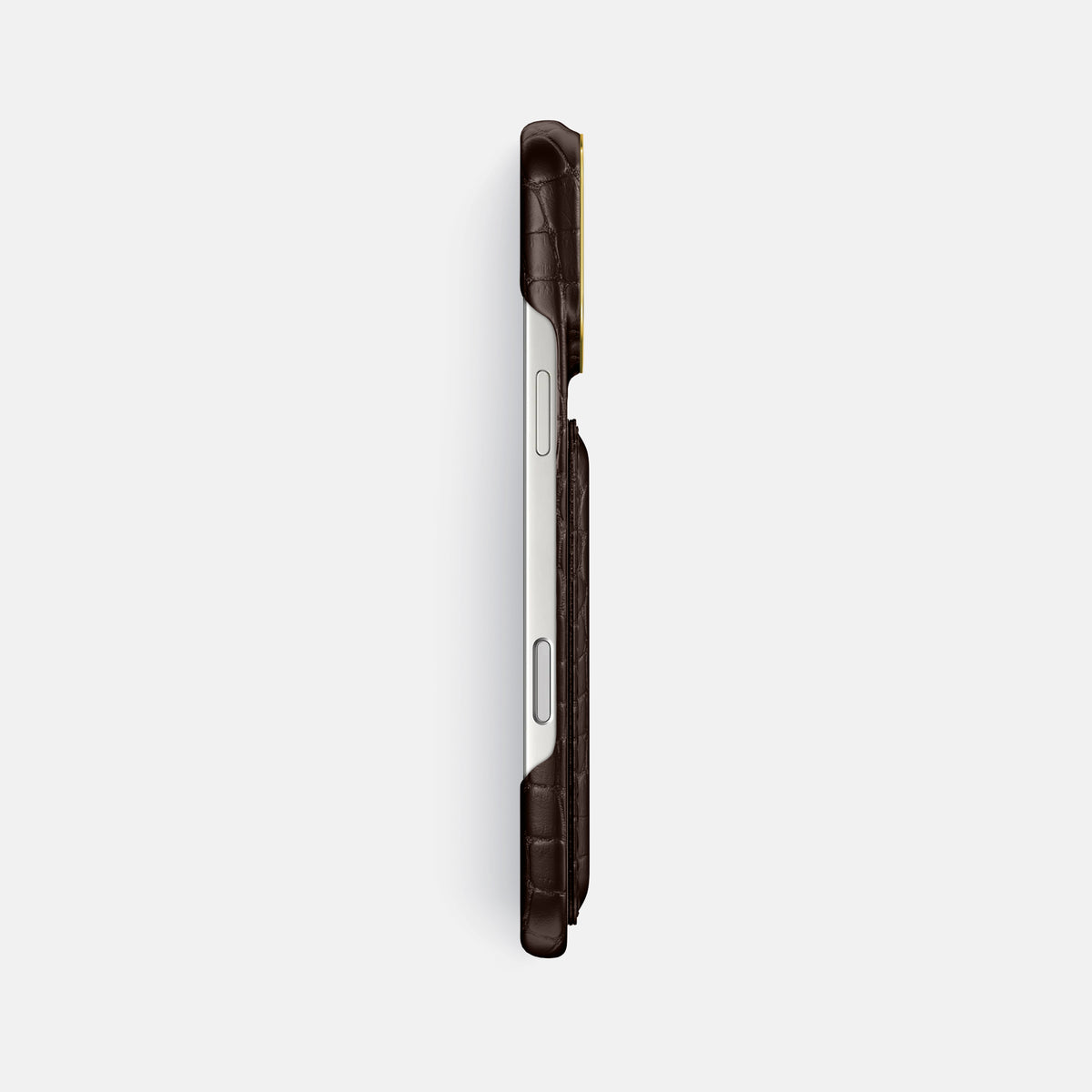 Double Card Case For iPhone 17 Pro Max In Alligator -3 | Dark-Brown-Gold