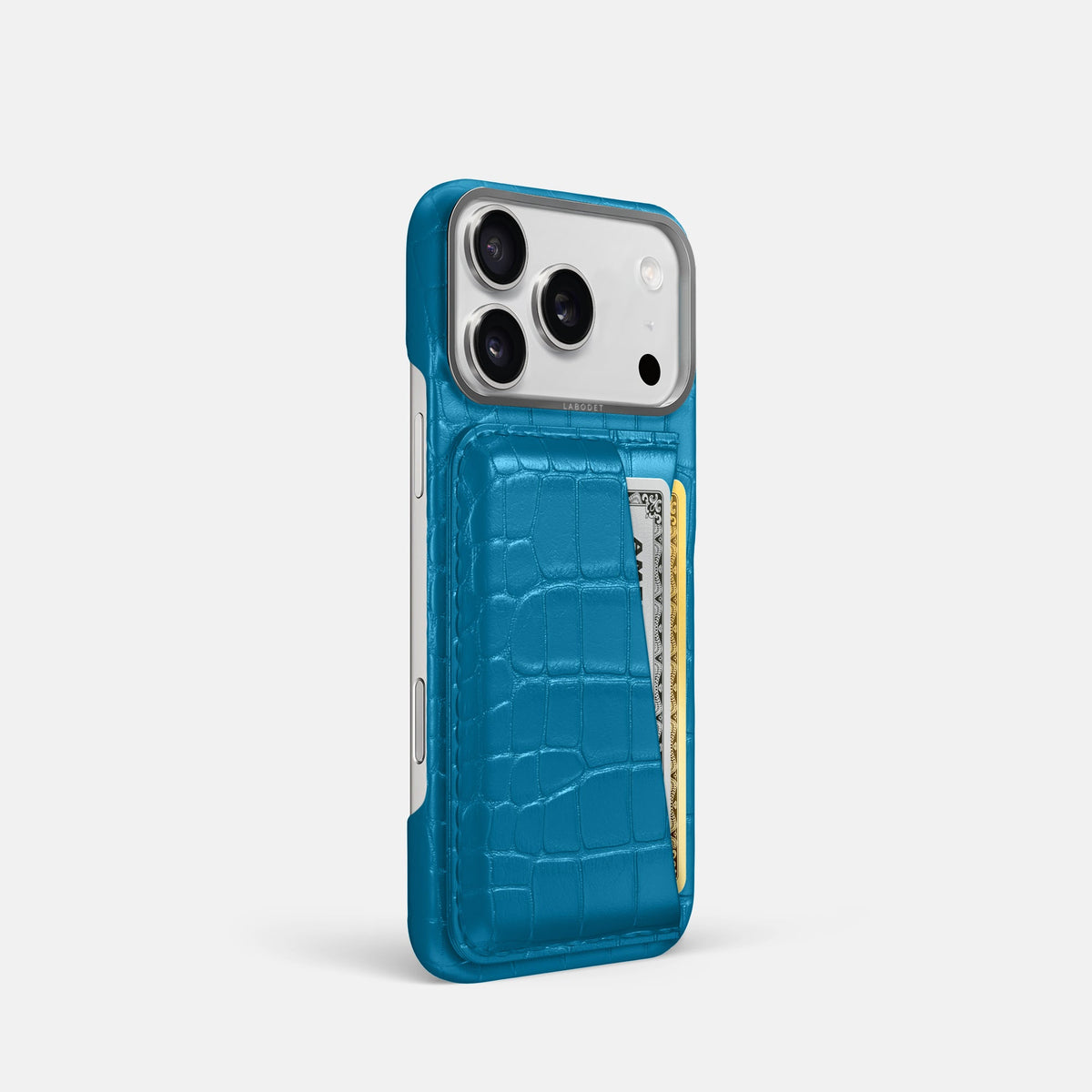 Double Card Case For iPhone 18 Pro In Alligator -2 | Curaçao-Blue-Steel