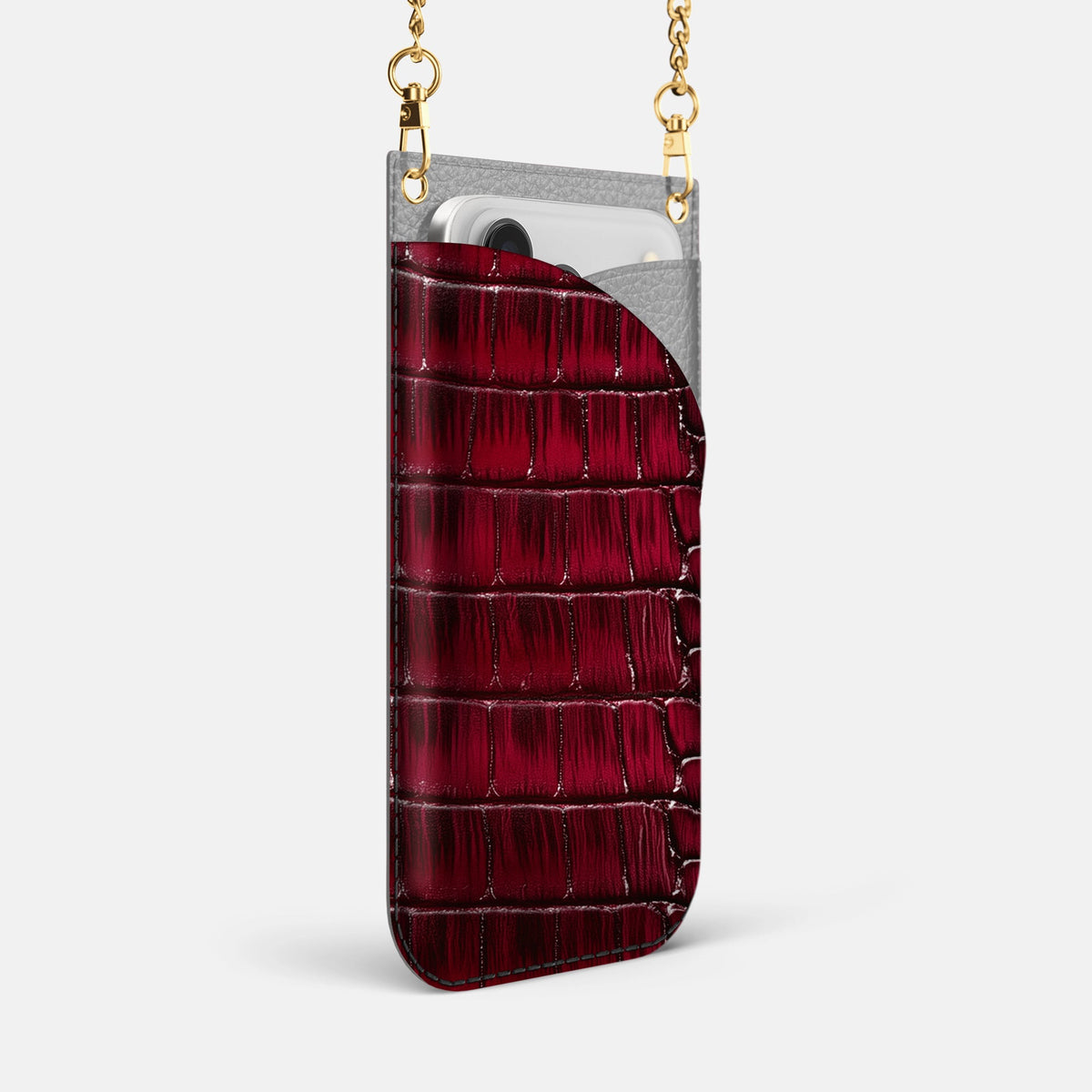 Crossbody Bag For iPhone 18 Pro Max In Patina Alligator -2 | Havana-Burgundy-Gold
