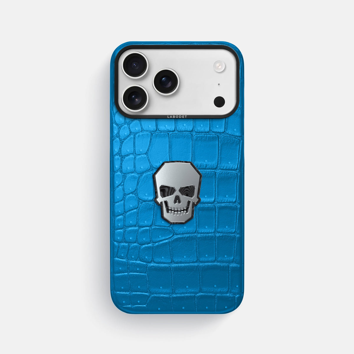 Classic Case With Titanium Skull For iPhone 18 Pro Max In Porosus Crocodile -1 | Blue-Lagoon-Black