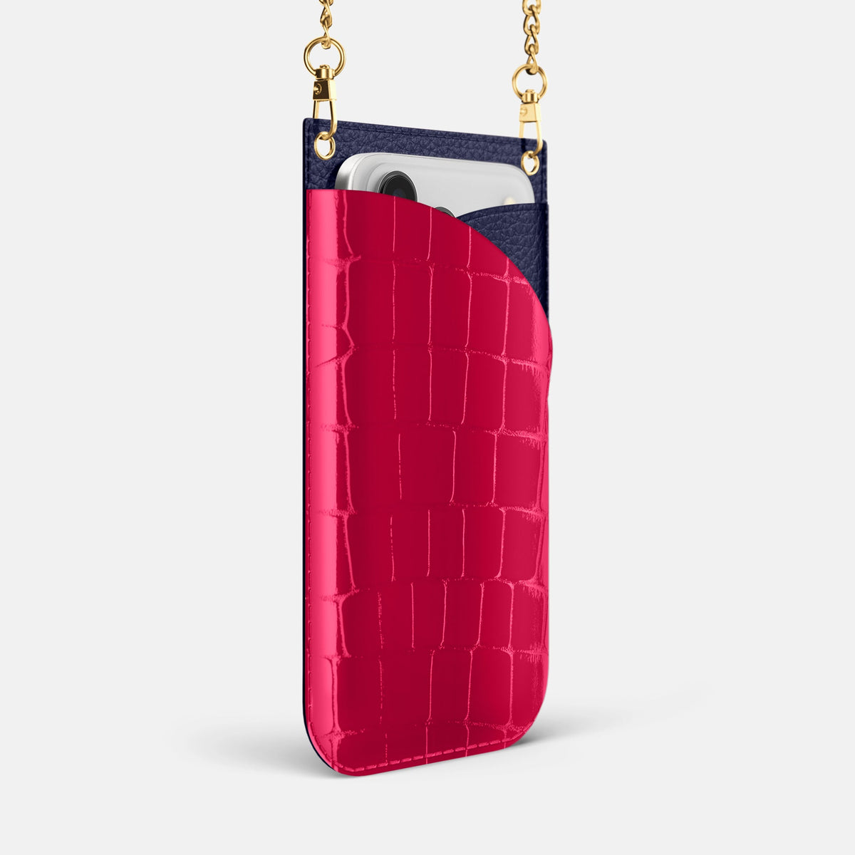 Crossbody Bag For iPhone 18 Pro Max In Shiny Alligator -2 | Pink-Panther-Gold