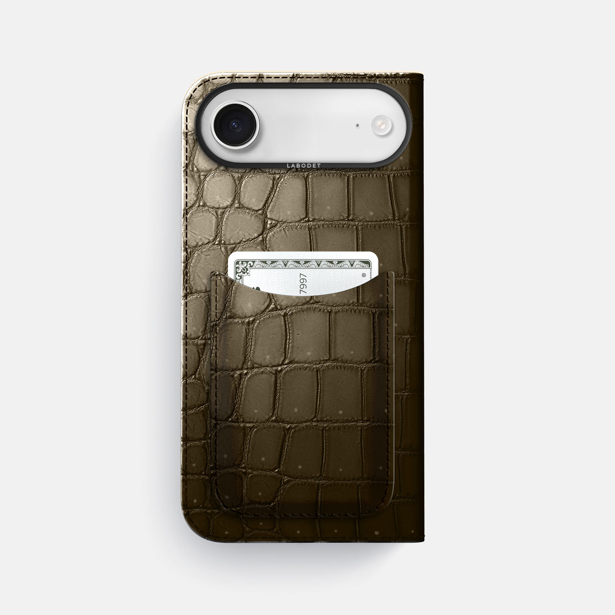 Folio Case with Card For iPhone 17 Air In Porosus Crocodile -3 | Bronze-Black