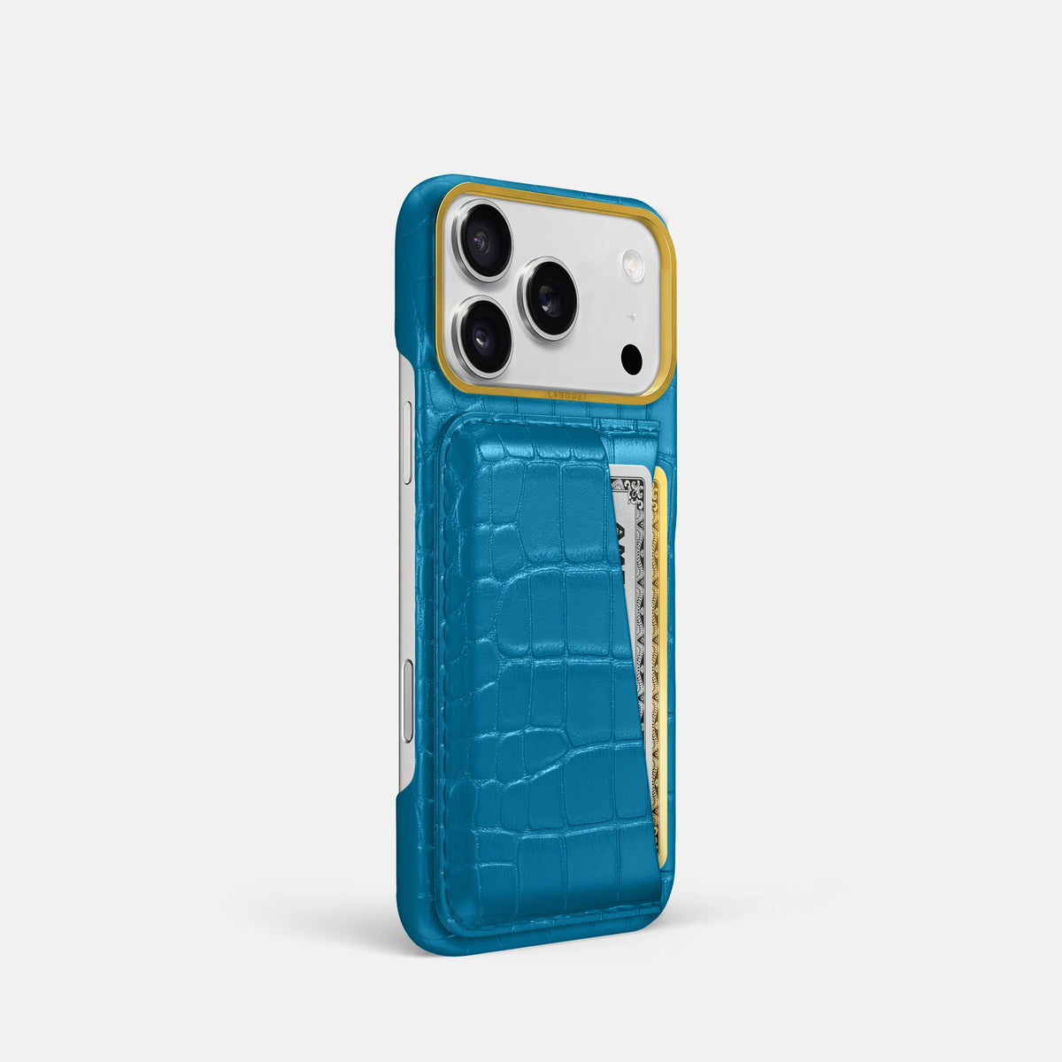 Double Card Case For iPhone 18 Pro In Alligator -2 | Curaçao-Blue-Gold