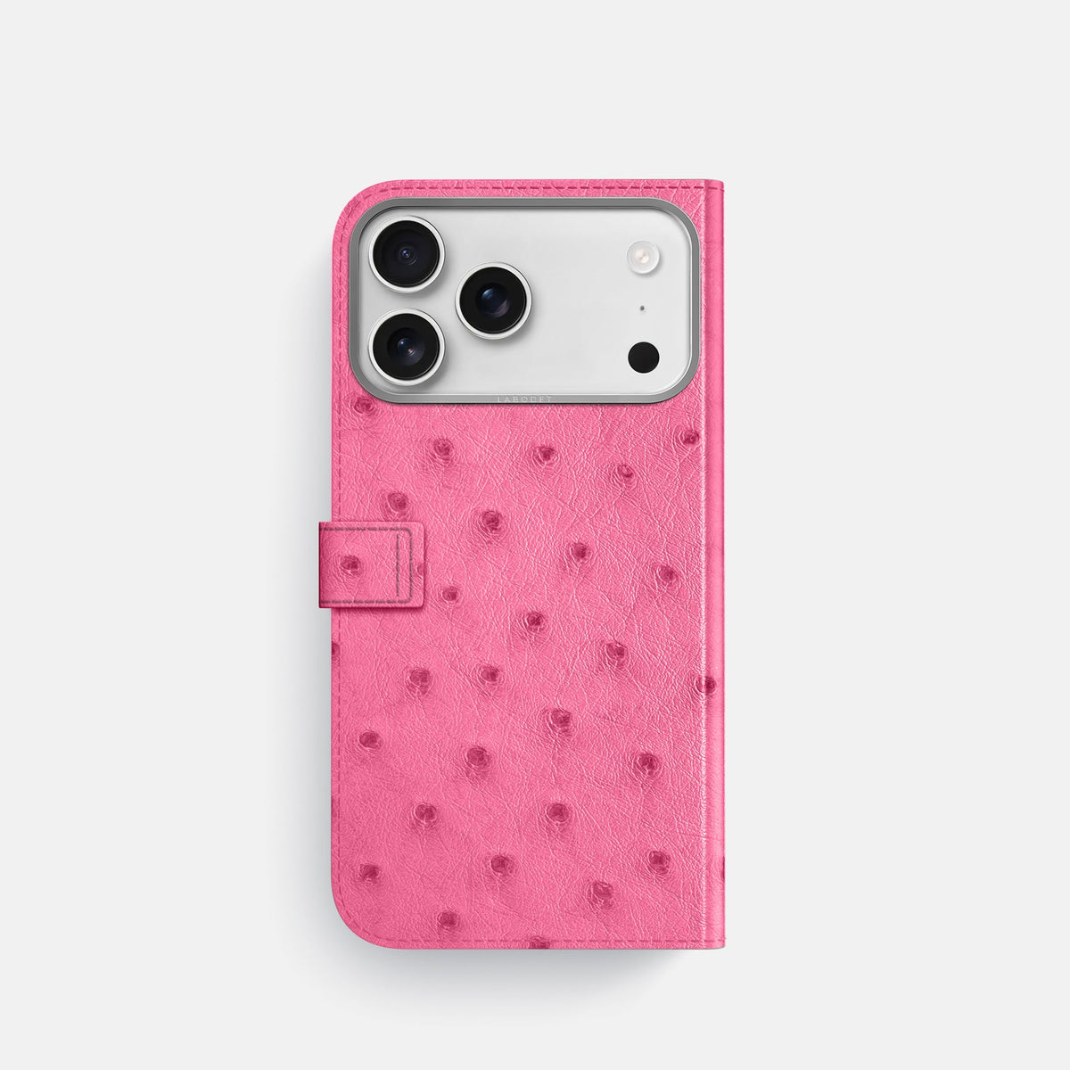 Folio Case with Clasp For iPhone 18 Pro In Ostrich -3 | Pink-Steel