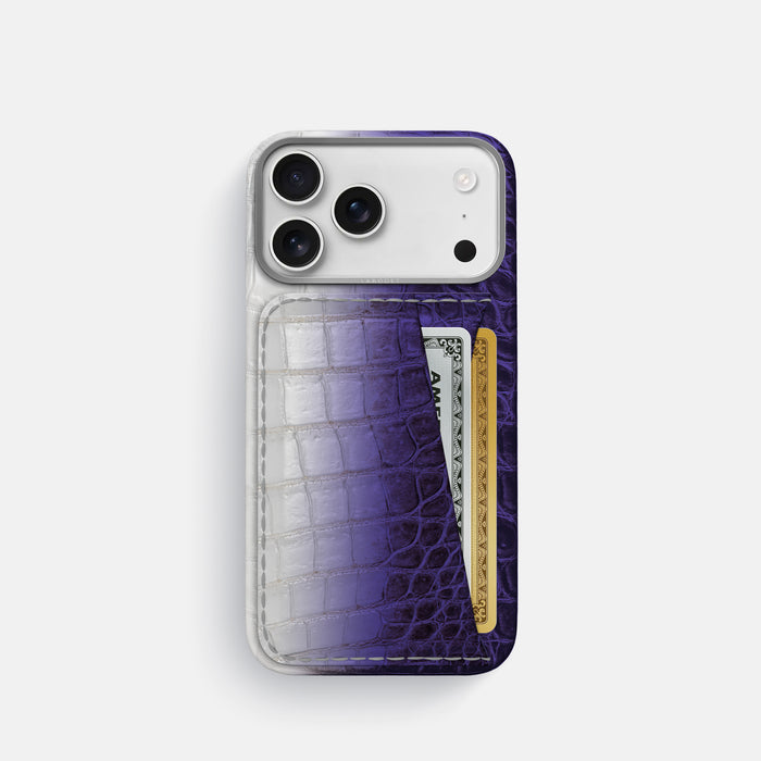 Double Card Case For iPhone 17 Pro In Himalayan Crocodile -1 | Purple-Steel