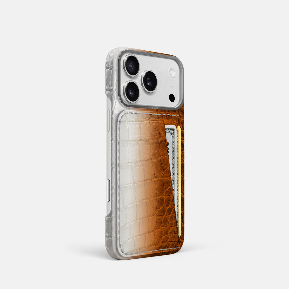 Double Card Case For iPhone 17 Pro In Himalayan Crocodile -2 | Orange-Steel