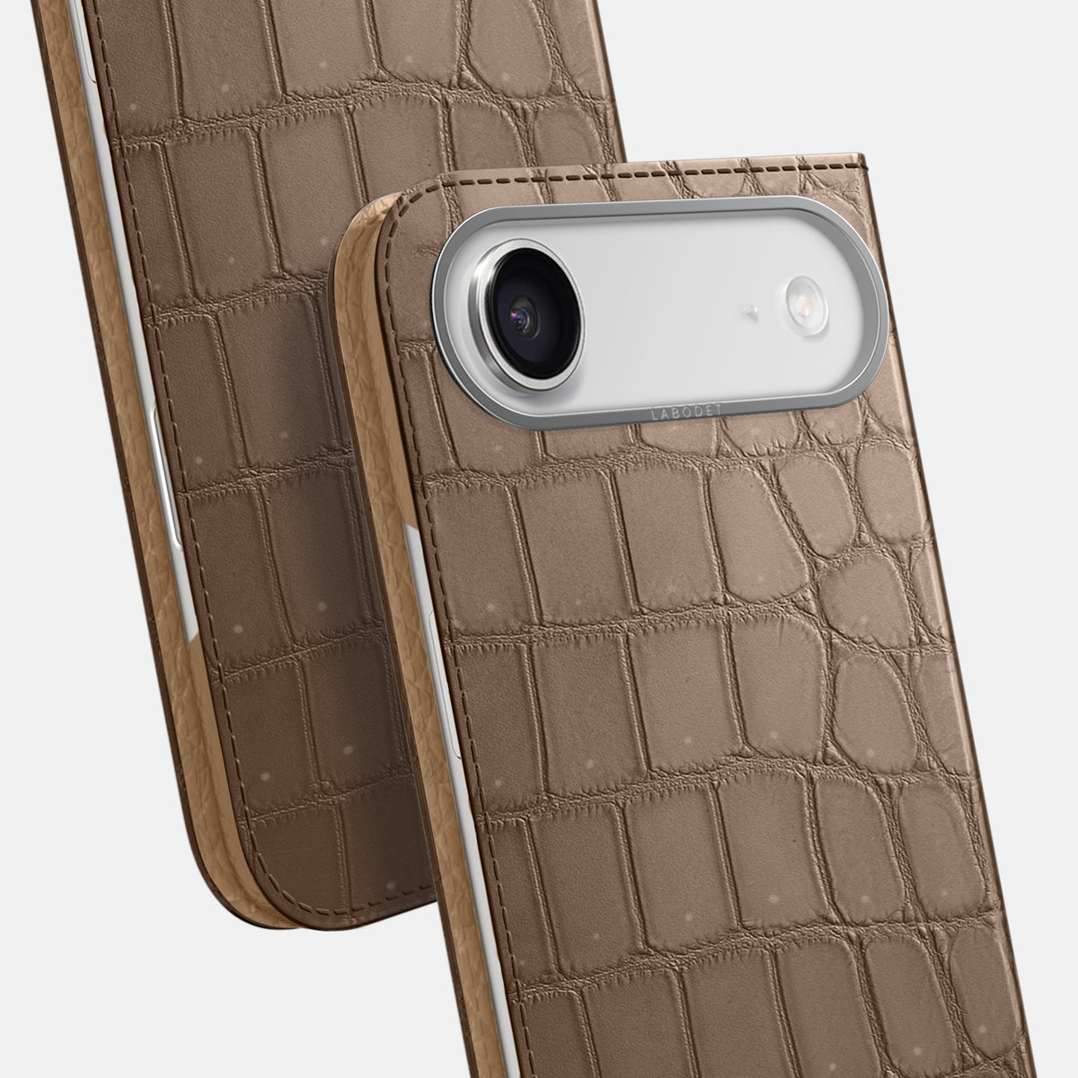 Folio Case For iPhone 17 Air In Porosus Crocodile -5 | Fur-Brown-Steel