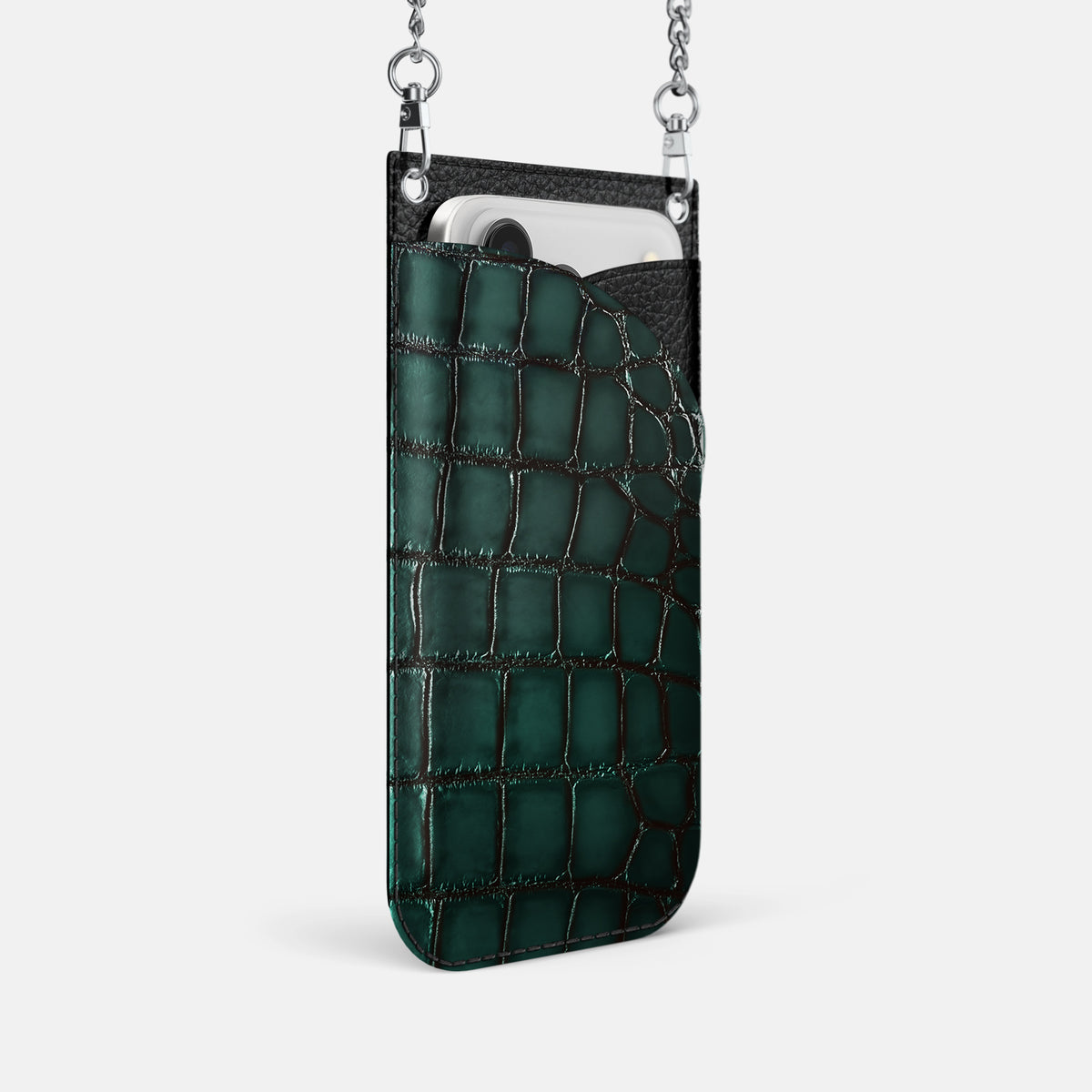 Crossbody Bag For iPhone 17 Pro In Patina Alligator -2 | Green-Steel