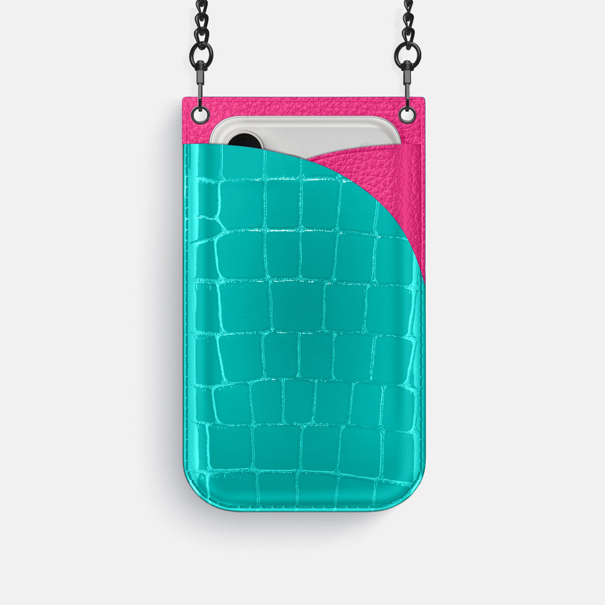 Crossbody Bag For iPhone 18 Pro In Shiny Alligator -1 | Mint-Black
