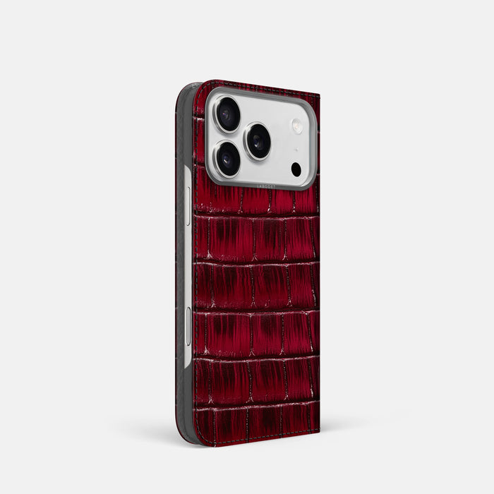 Folio Case For iPhone 17 Pro In Patina Alligator -1 | Havana-Burgundy-Steel