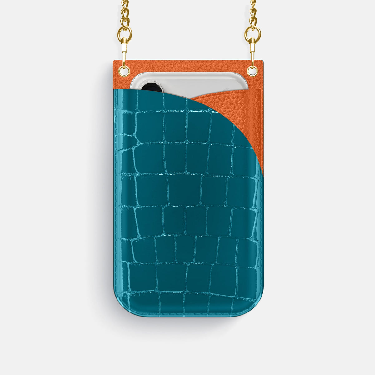 Crossbody Bag For iPhone 18 Pro In Shiny Alligator -1 | Curacao-Gold