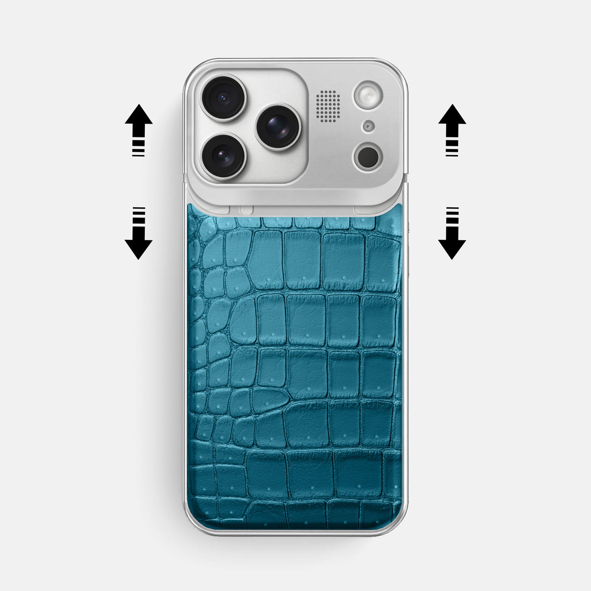 Metal Case For iPhone 17 Pro Max In Porosus Crocodile -2 | Turquoise-Steel