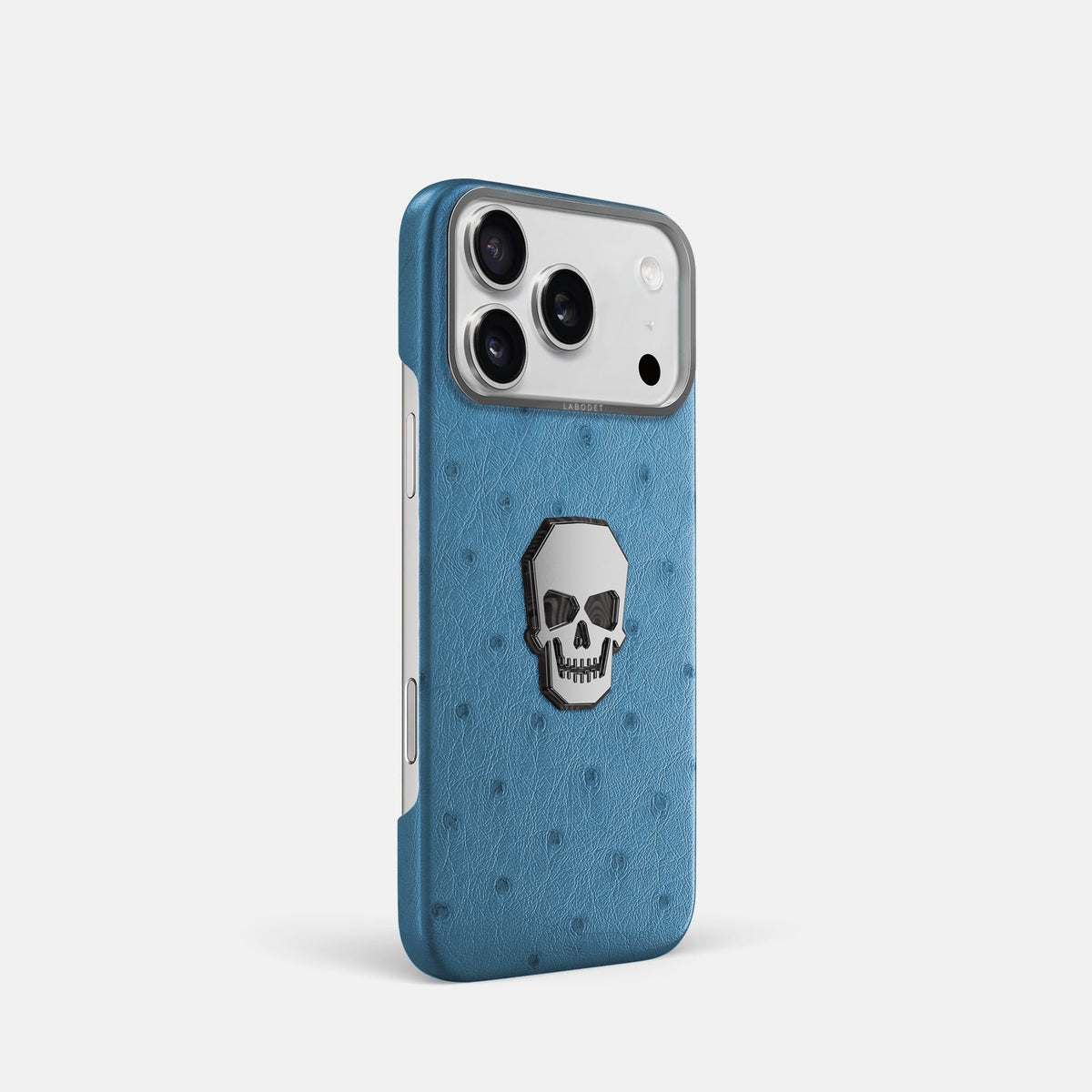 Classic Case With Titanium Skull For iPhone 18 Pro In Ostrich -2 | Blue-Jeans-Steel