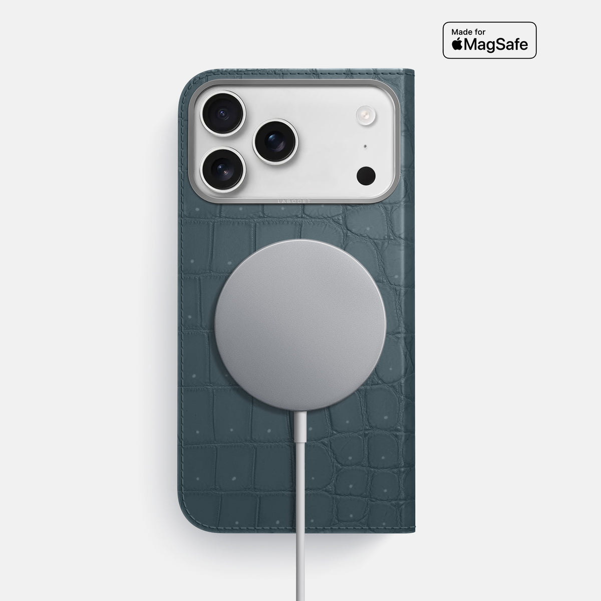 Folio Case For iPhone 17 Pro Max In Porosus Crocodile -3 | Denim-Steel
