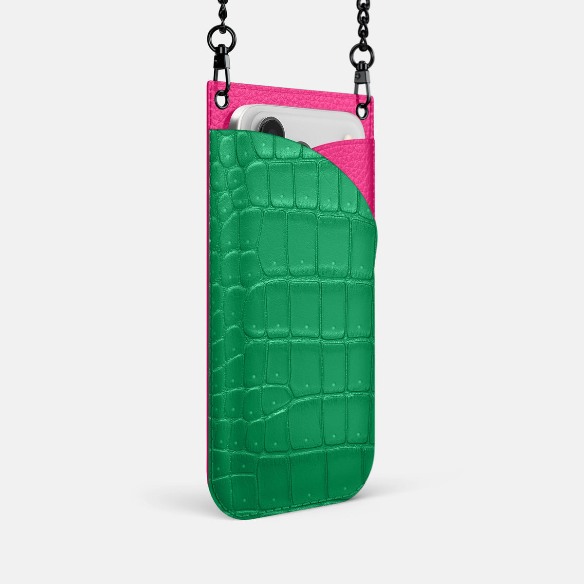 Crossbody Bag For iPhone 18 Pro In Porosus Crocodile -2 | Cactus-Green-Black