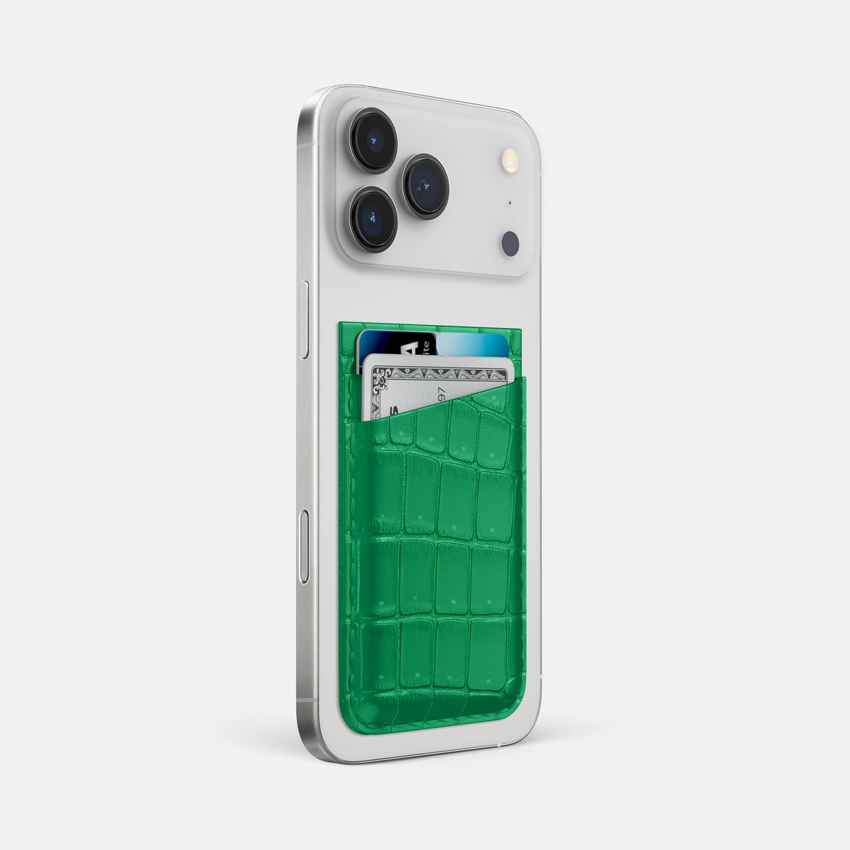 MagSafe Wallet For iPhone 17 Pro Max In Porosus Crocodile -2 | Cactus-Green