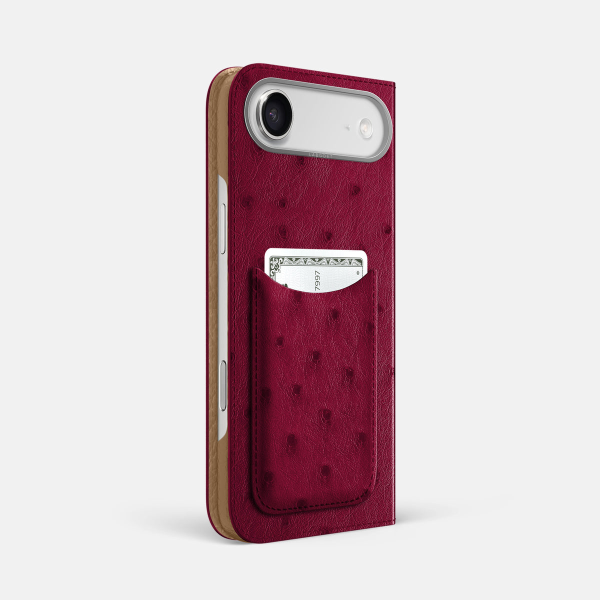 Folio Case with Card For iPhone 17 Air In Ostrich -1 | Bordeaux-Steel