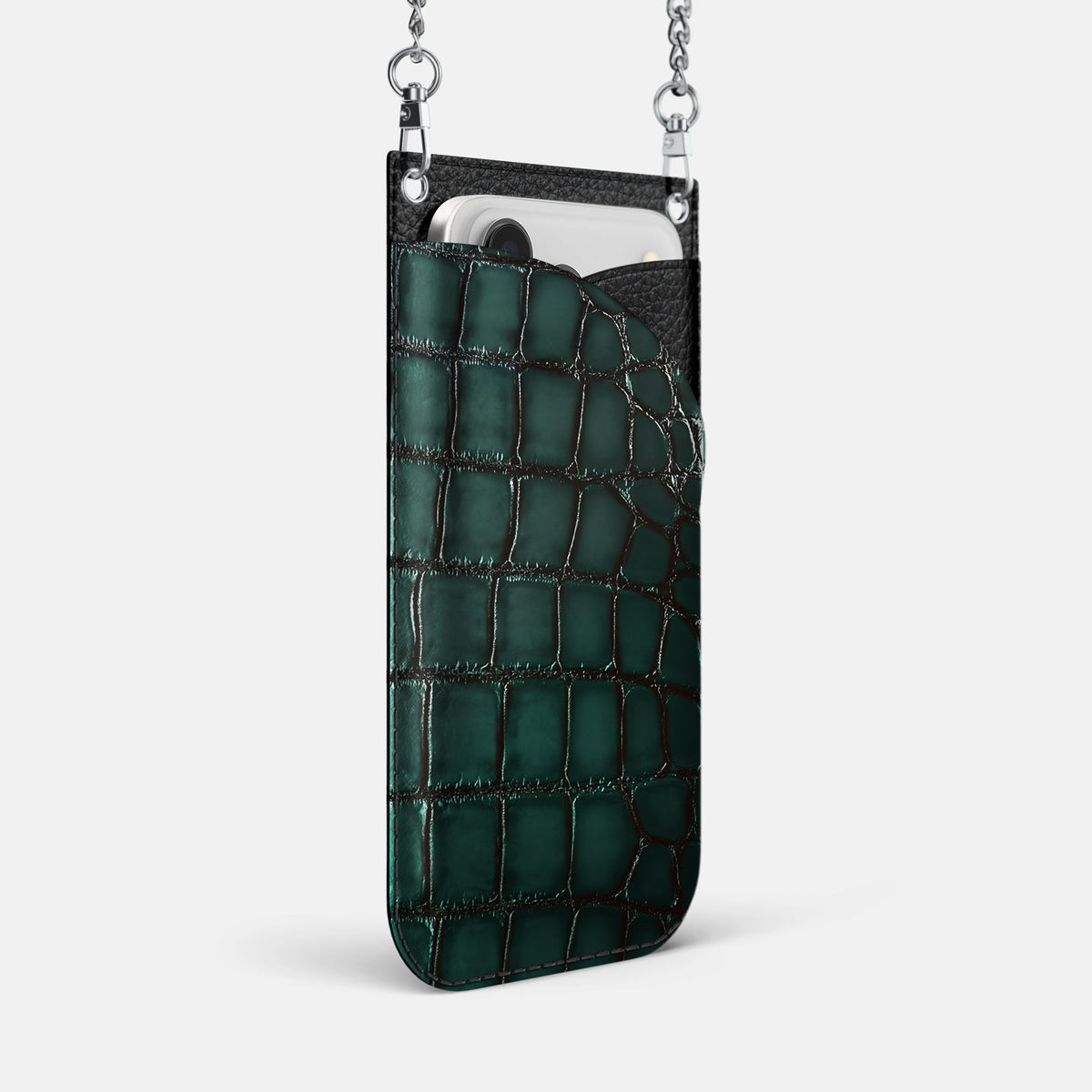 Crossbody Bag For iPhone 18 Pro Max In Patina Alligator -2 | Green-Steel