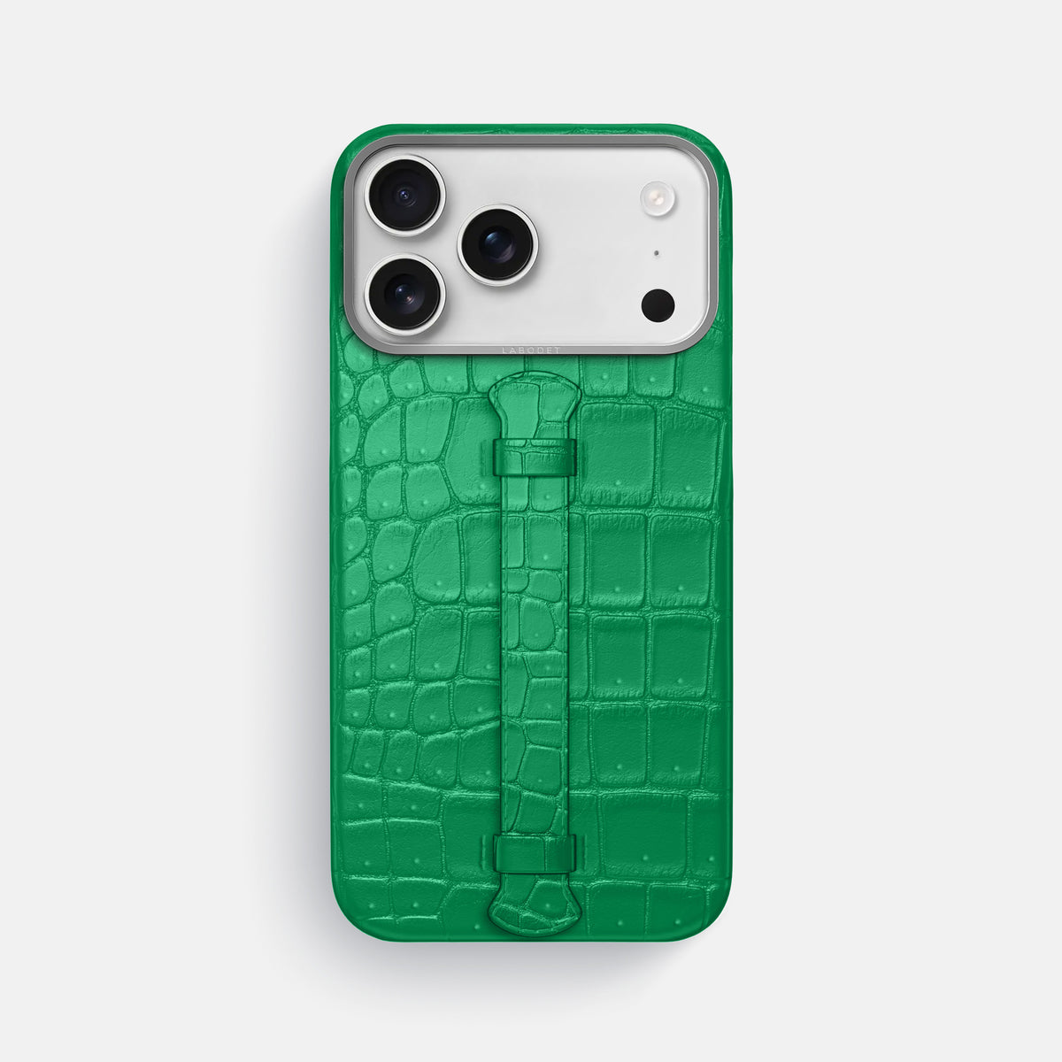 Center Handle For iPhone 17 Pro Max In Porosus Crocodile -1 | Cactus-Green-Steel