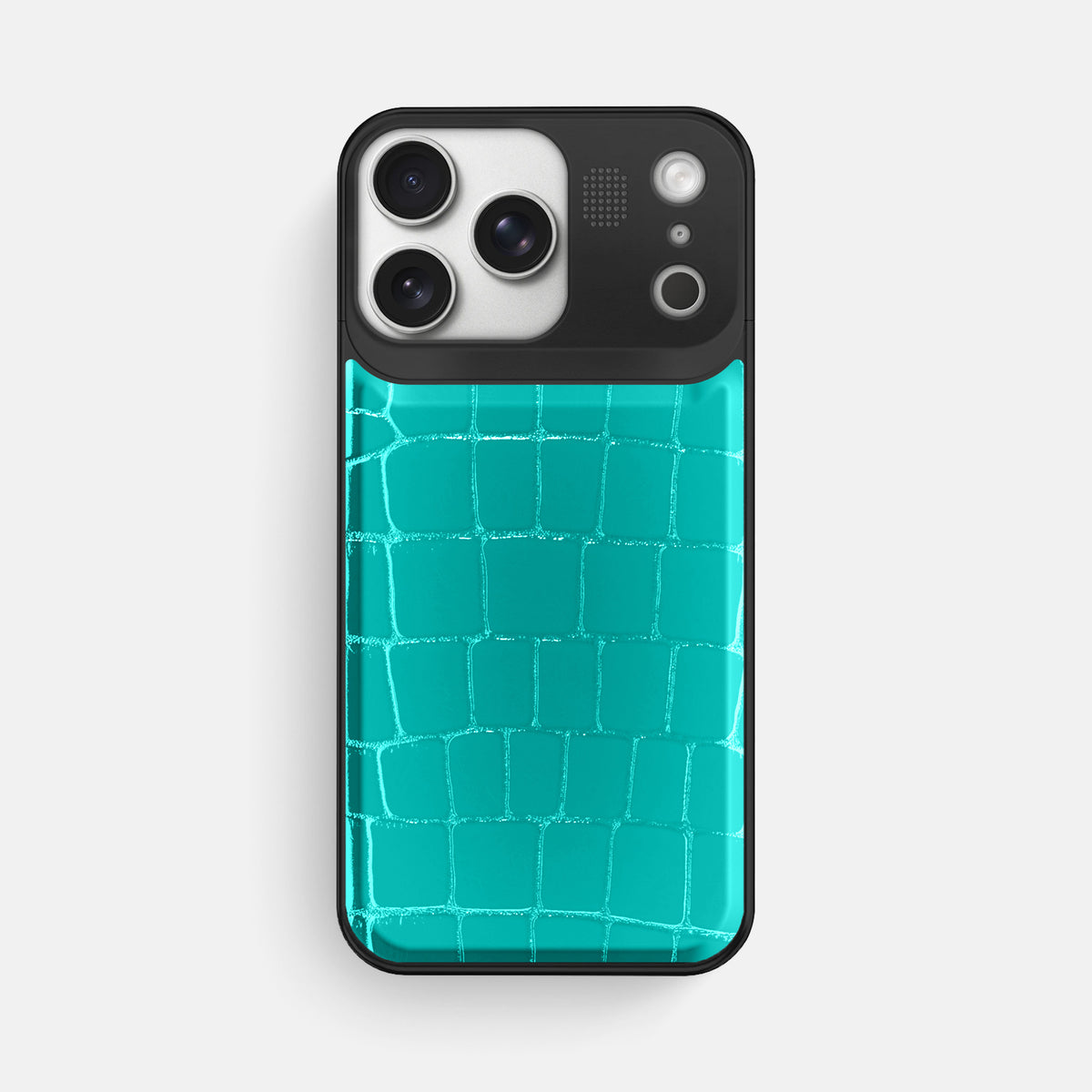 Metal Case For iPhone 17 Pro Max In Shiny Alligator -1 | Mint-Black