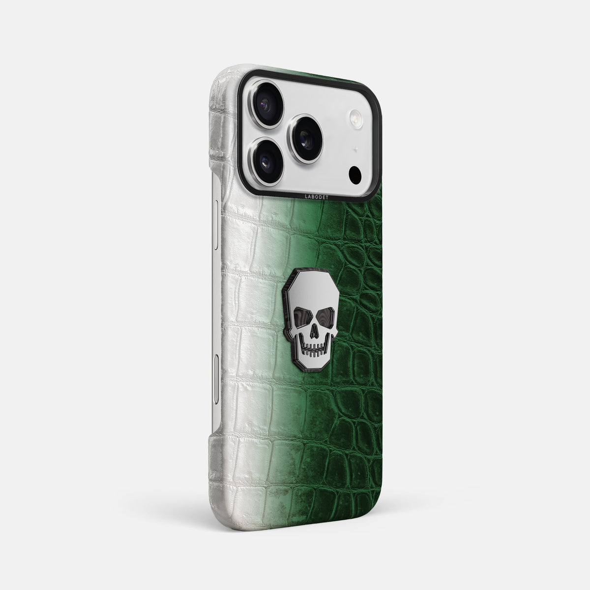 Classic Case With Titanium Skull For iPhone 18 Pro Max In Himalayan Crocodile -2 | Green-Black