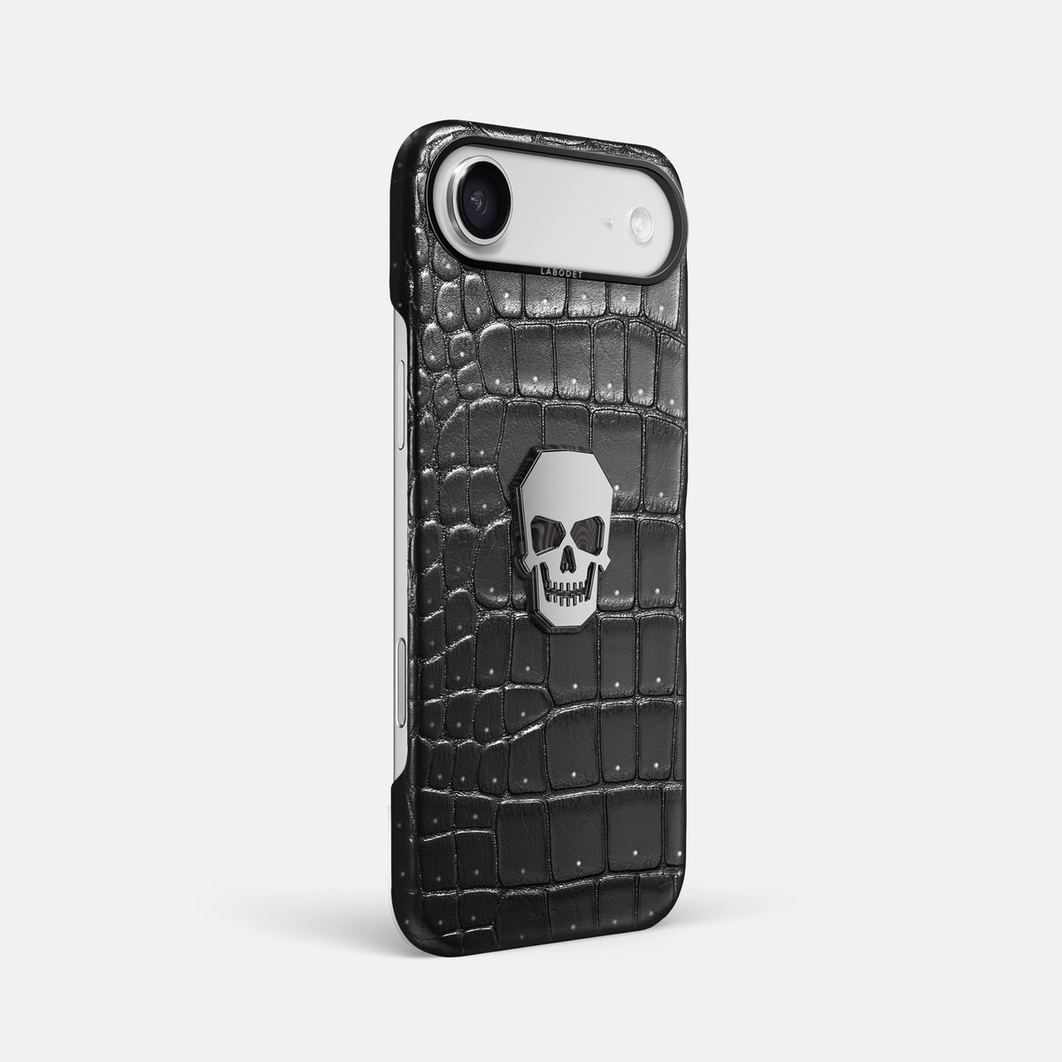 Classic Case With Titanium Skull For iPhone 17 Air In Porosus Crocodile -2 | Shiny-Black-Black