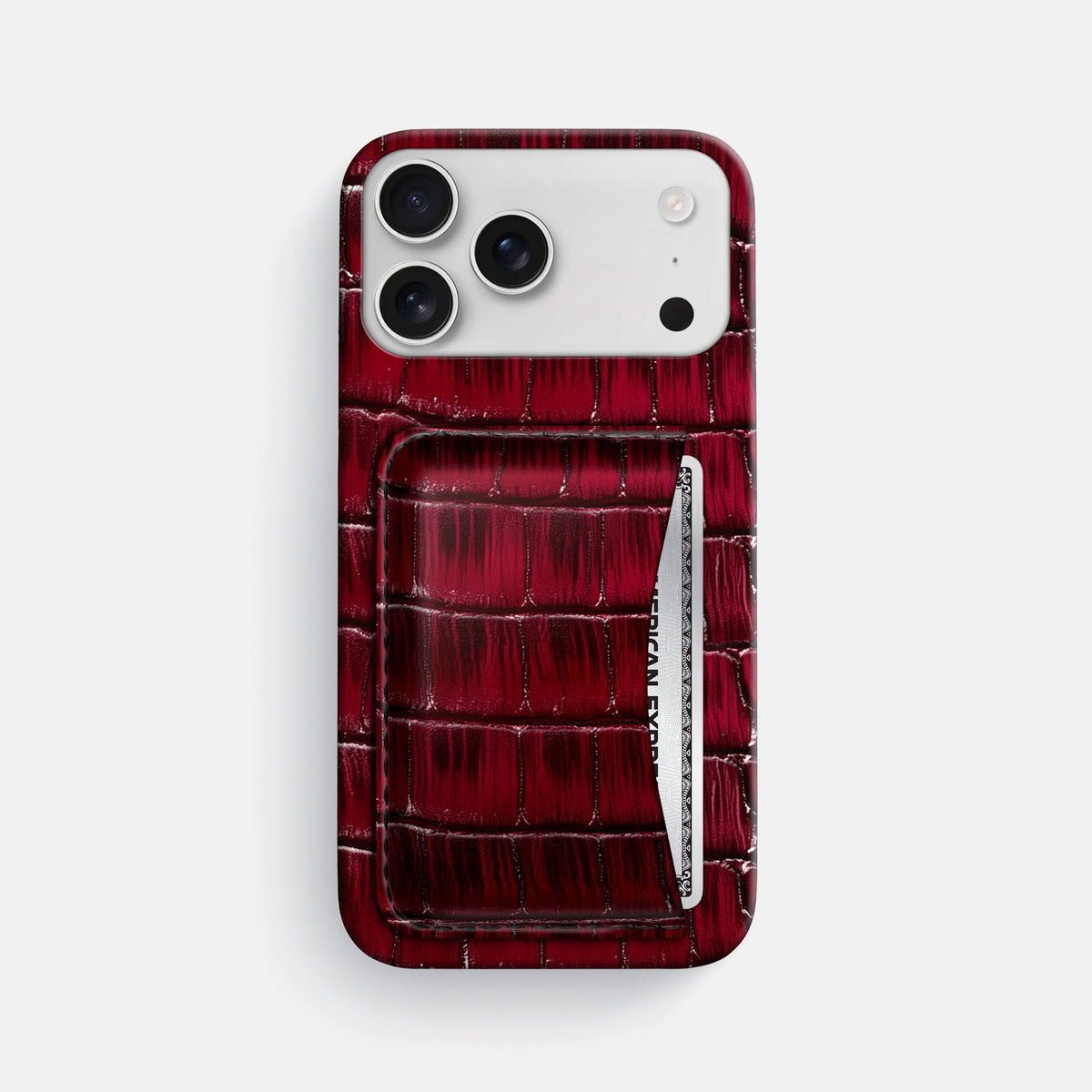 Slim Card Case For iPhone 18 Pro Max In Patina Alligator -1 | Havana-Burgundy