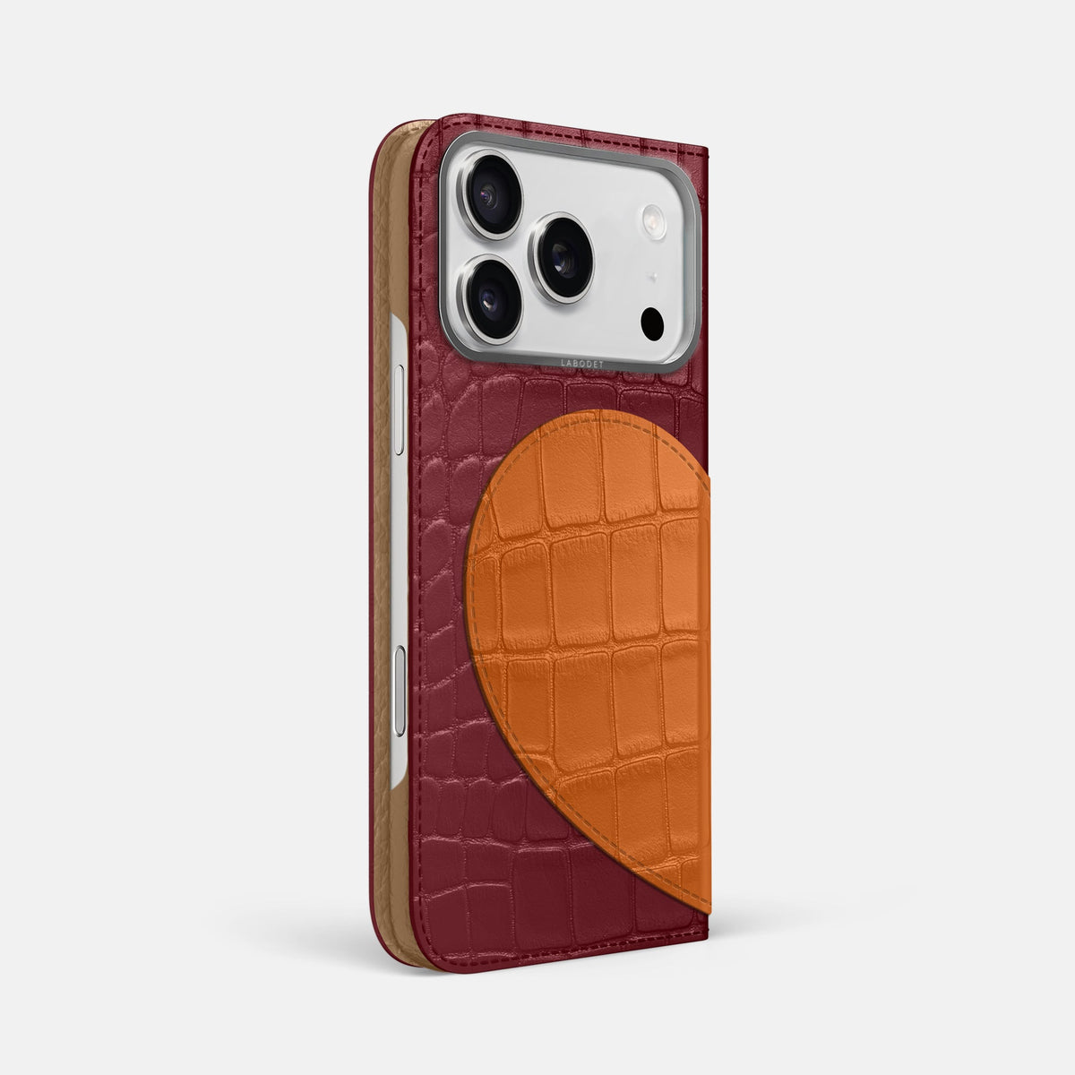 Folio Case With Heart For iPhone 18 Pro Max In Alligator -1 | Burgundy-Steel