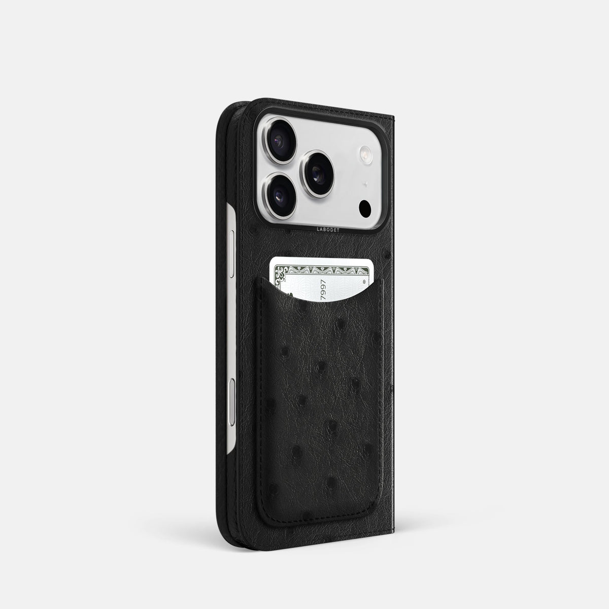 Folio Case with Card For iPhone 18 Pro In Ostrich -1 | Black-Black