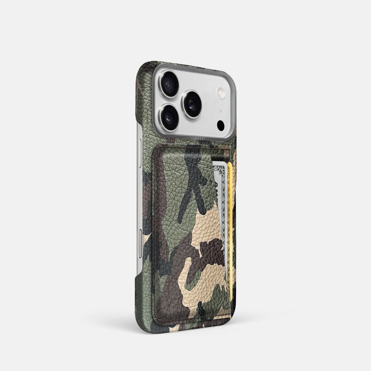 Double Card Case For iPhone 18 Pro In Calf -2 | Camouflage-Steel