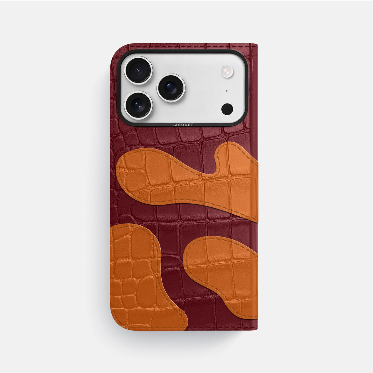 Camouflage Folio For iPhone 18 Pro Max In Alligator -3 | Burgundy-Black