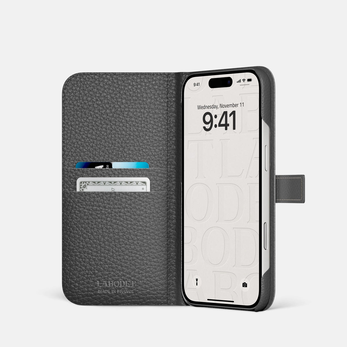 Folio Case with Clasp For iPhone 18 Pro In Ostrich -2 | Blue-Jeans-Black