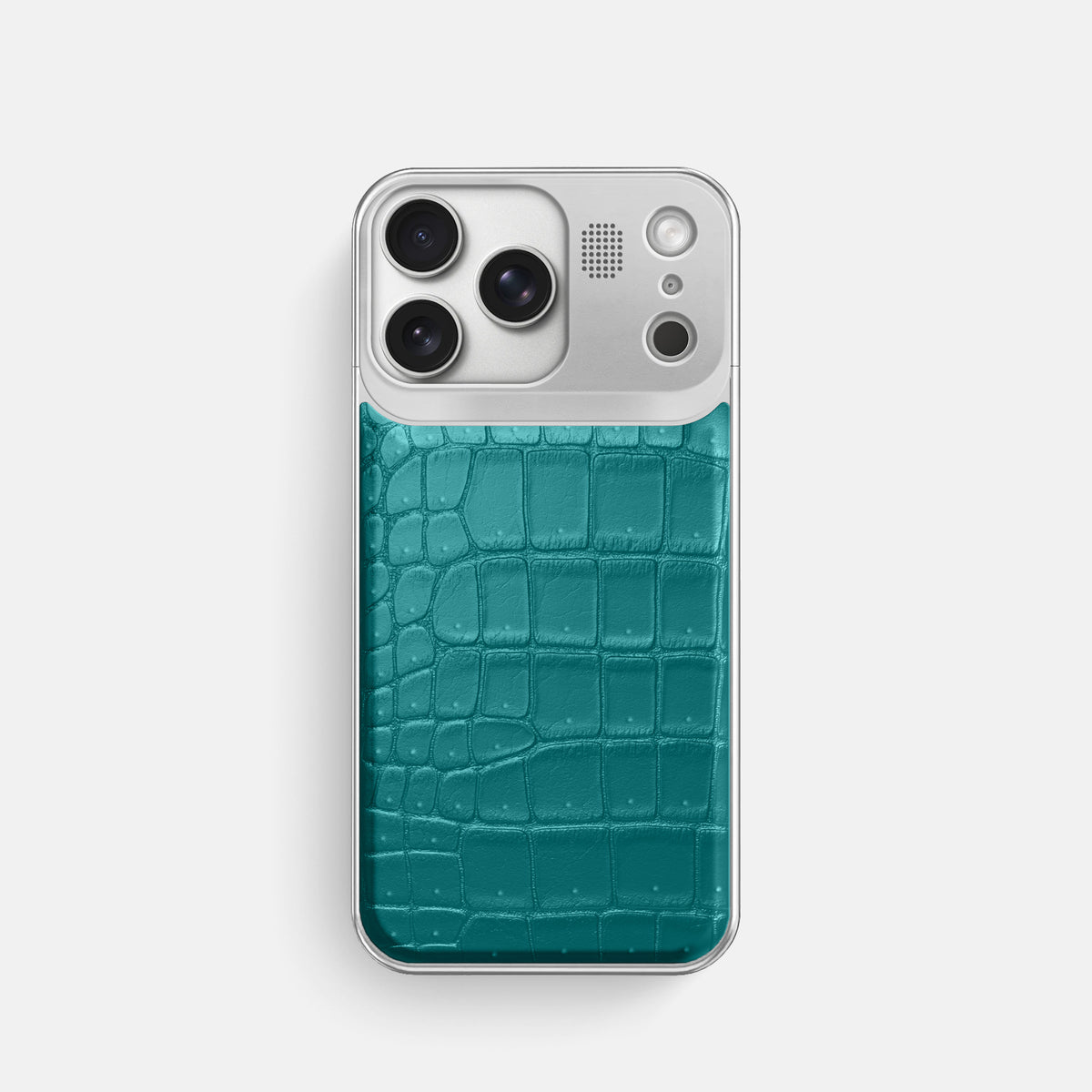 Metal Case For iPhone 17 Pro In Porosus Crocodile -1 | Celadon-Steel