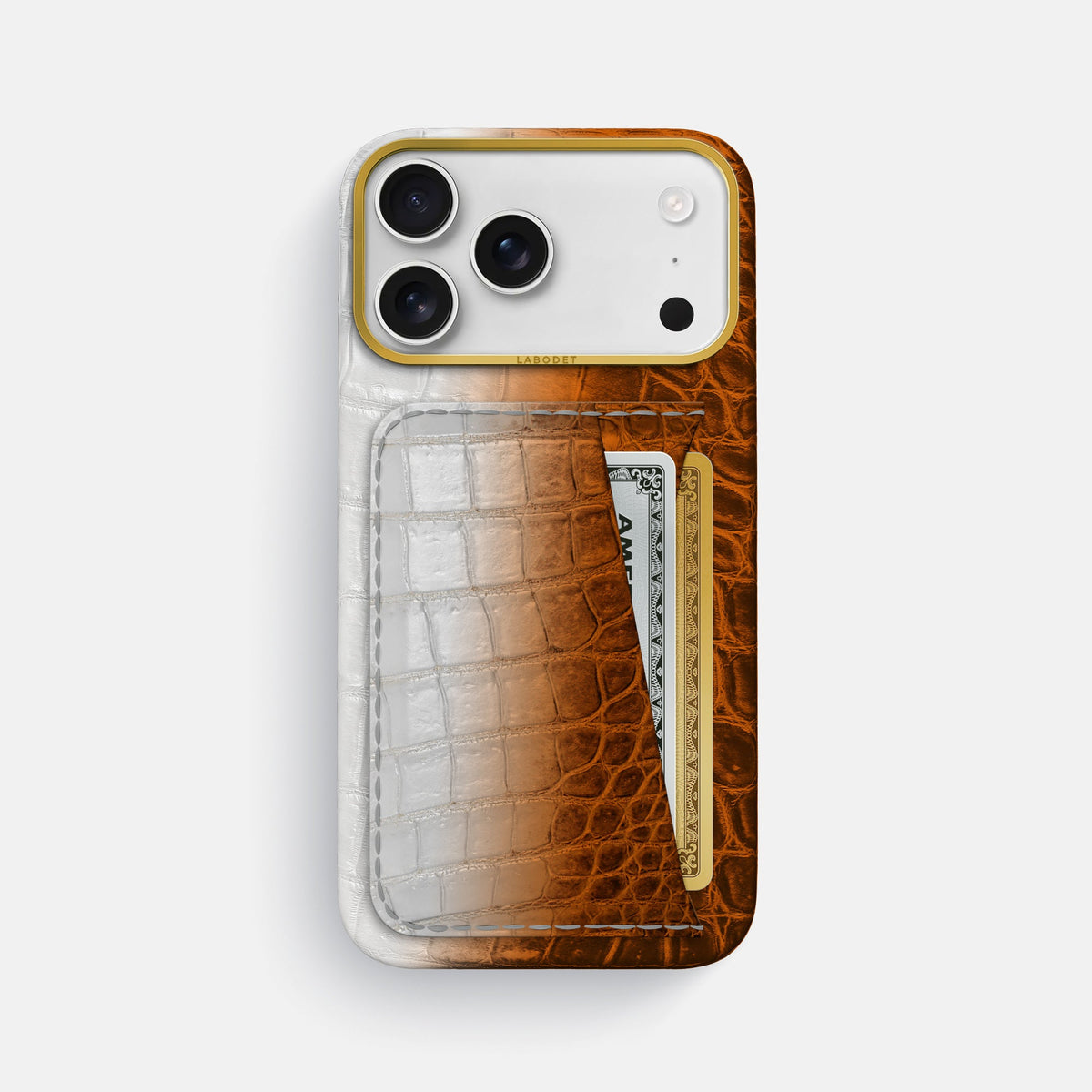 Double Card Case For iPhone 18 Pro Max In Himalayan Crocodile -1 | Orange-Gold