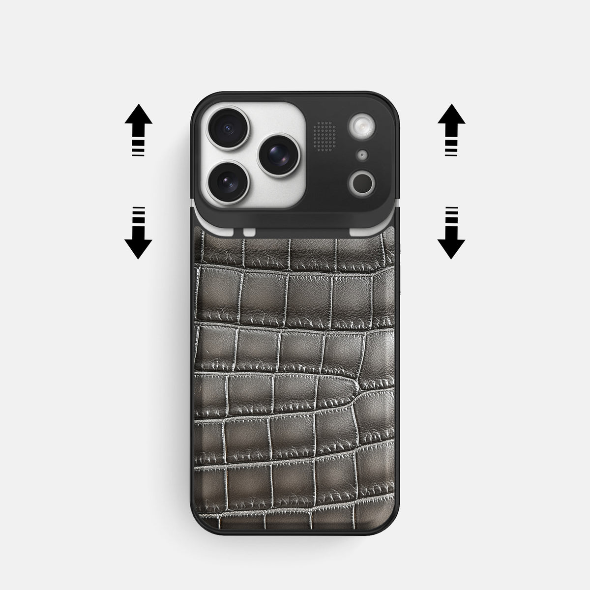 Metal Case For iPhone 17 Pro In Patina Alligator -2 | Grey-Black