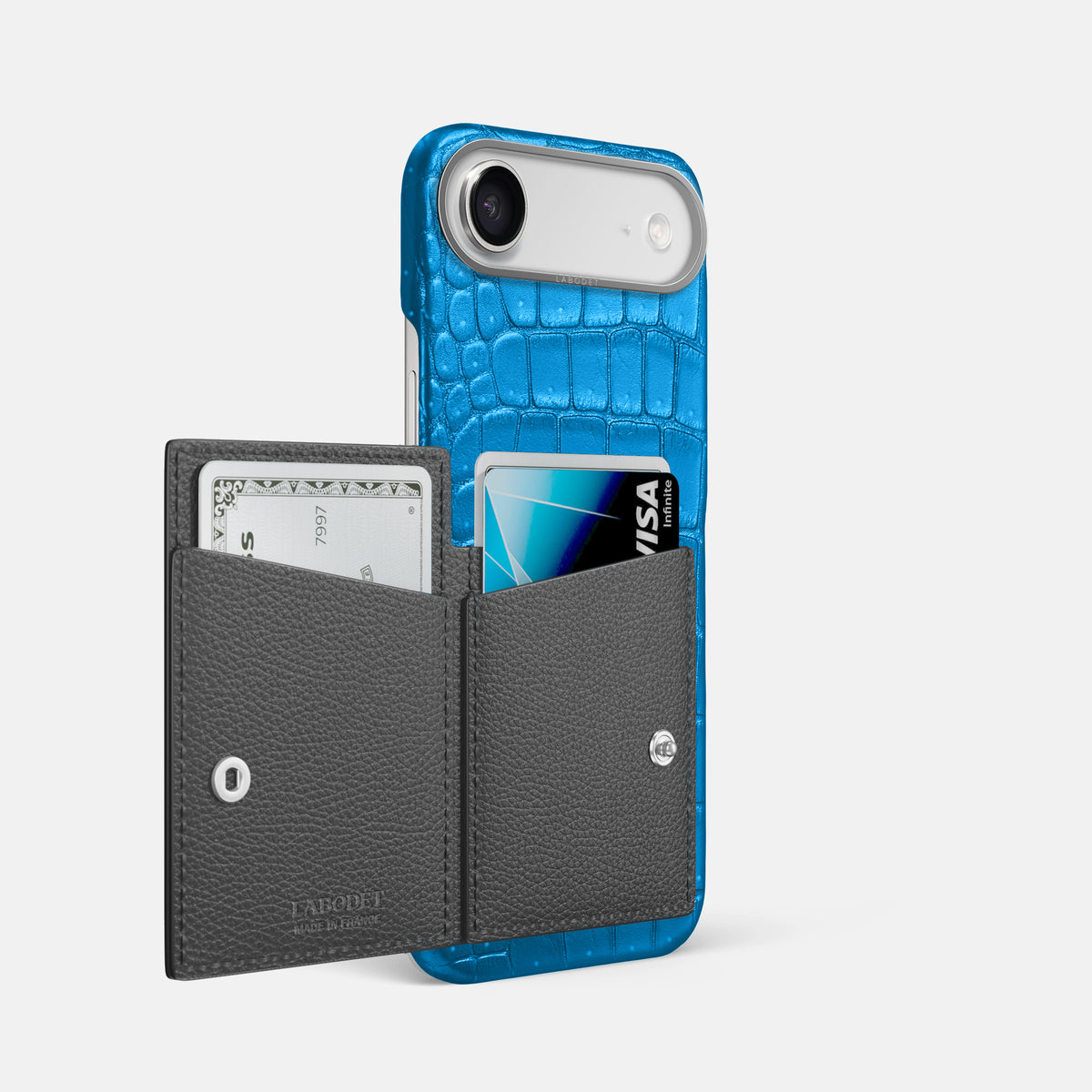 Bi-Fold Case For iPhone 17 Air In Porosus Crocodile -2 | Blue-Lagoon-Steel